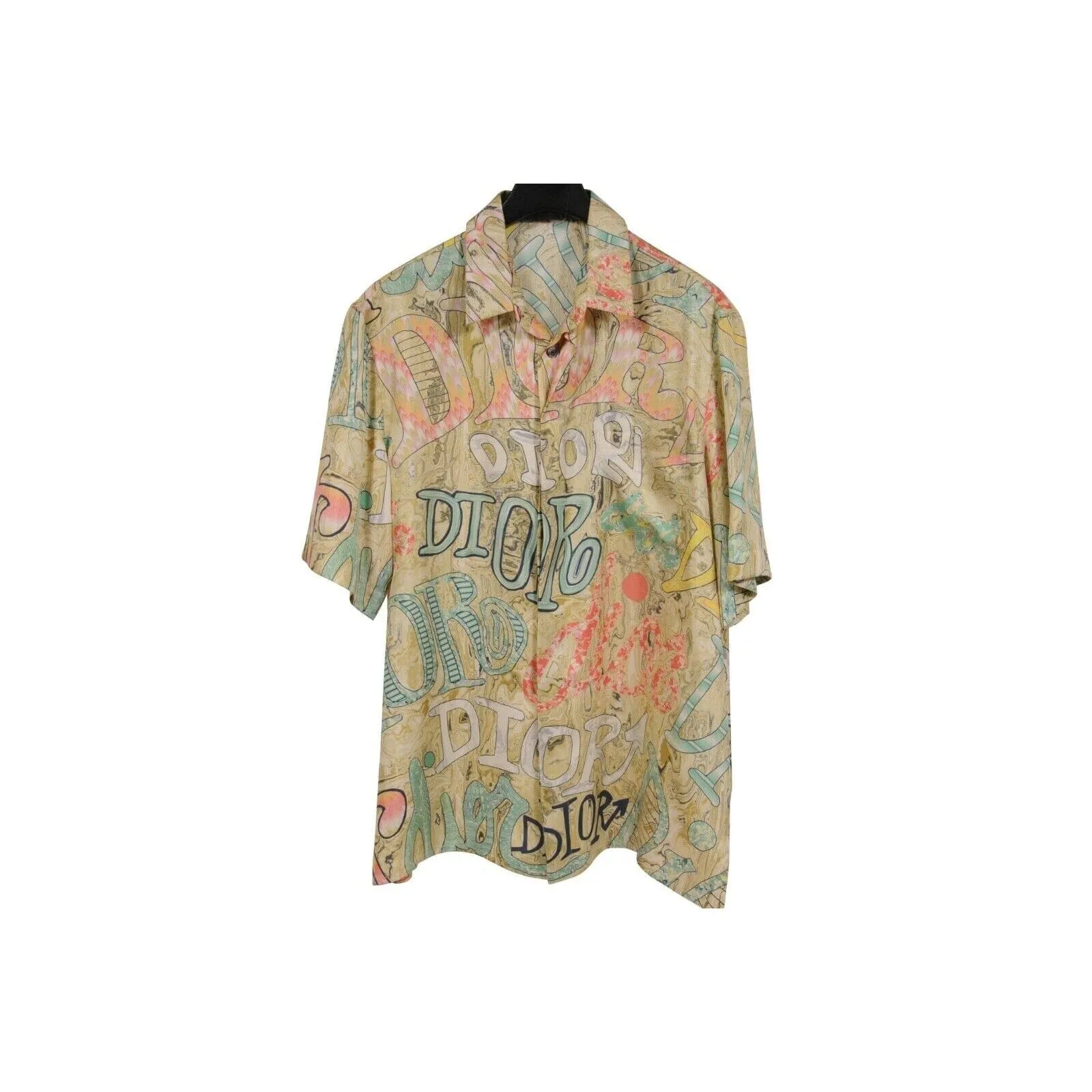 1 of 1 Logo Button Down Shirt IT 39 XL Green Silk Bowling Hand-Painted