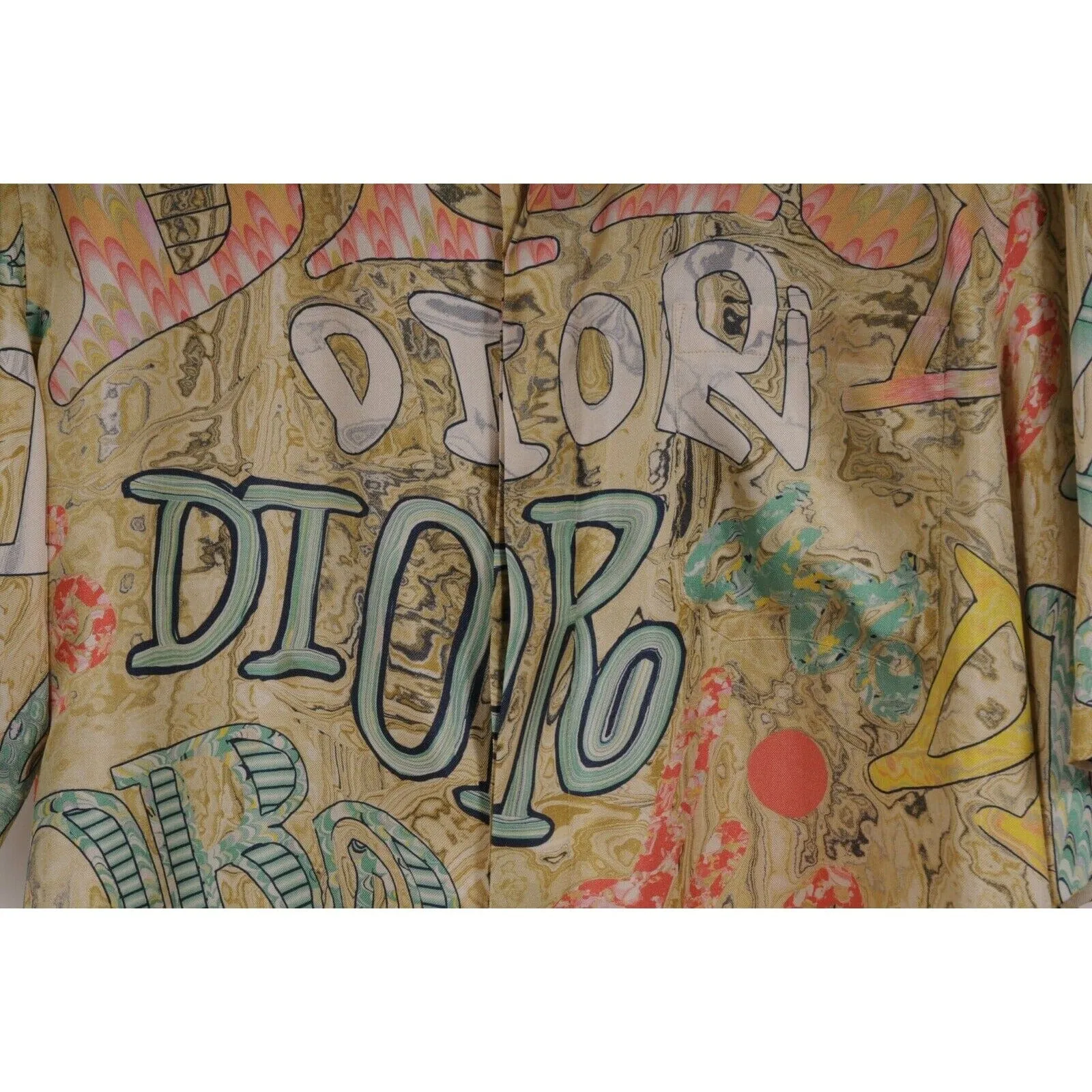 1 of 1 Logo Button Down Shirt IT 39 XL Green Silk Bowling Hand-Painted