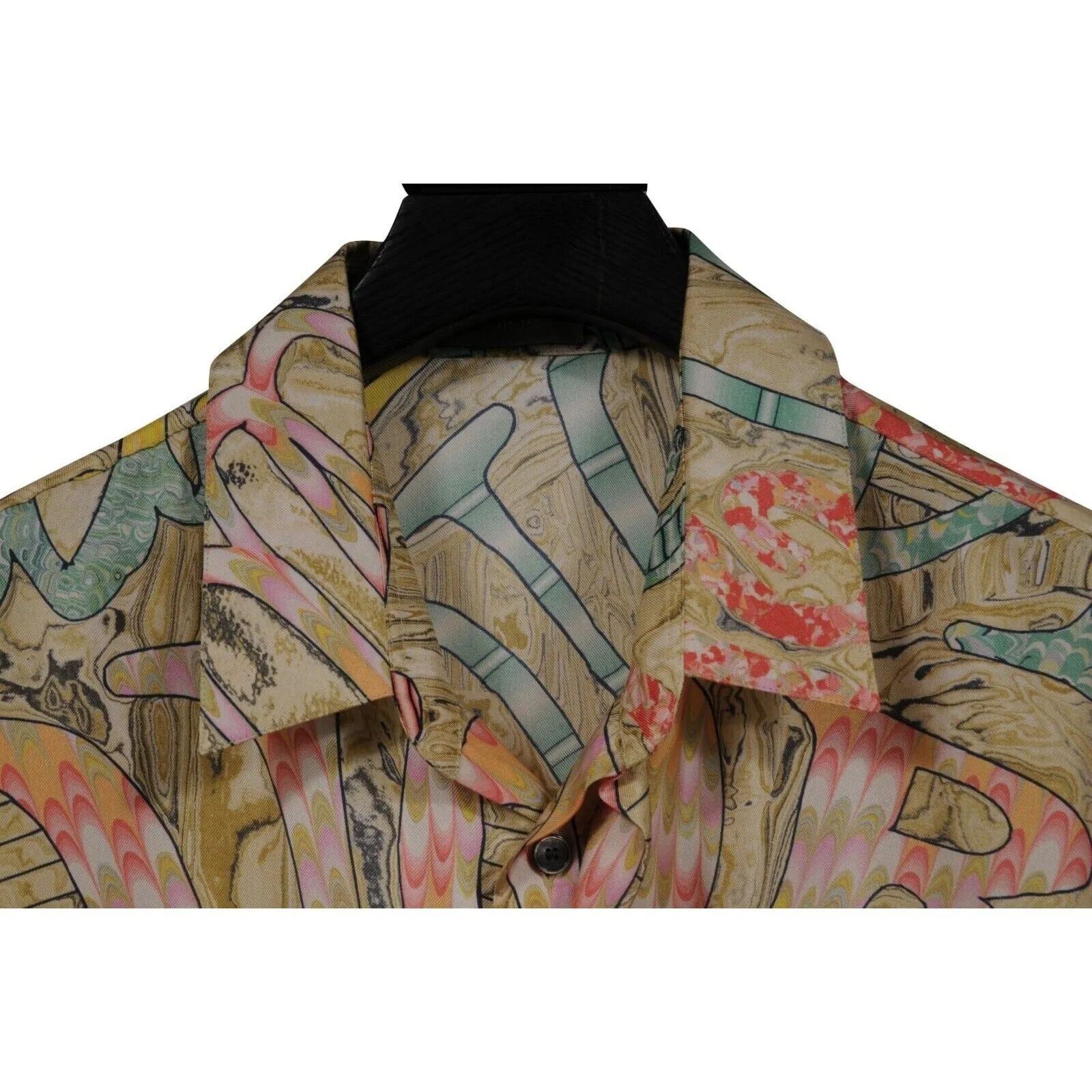1 of 1 Logo Button Down Shirt IT 39 XL Green Silk Bowling Hand-Painted