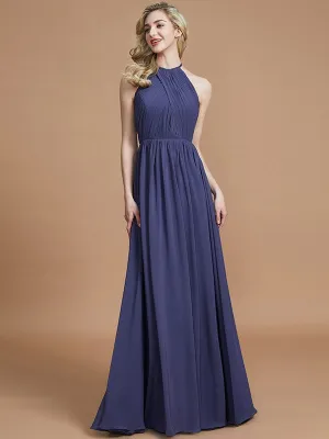 A-Line Scoop Chiffon Sleeveless Floor-Length Bridesmaid Dresses