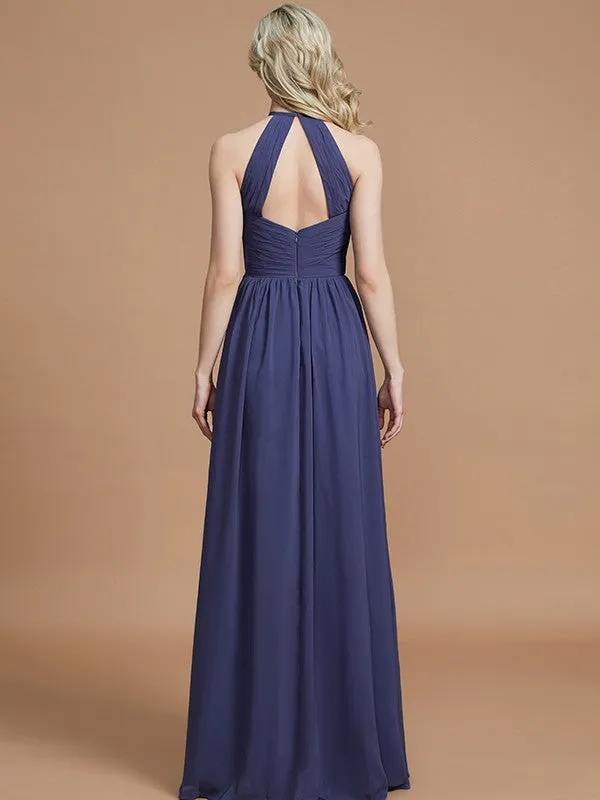 A-Line Scoop Chiffon Sleeveless Floor-Length Bridesmaid Dresses