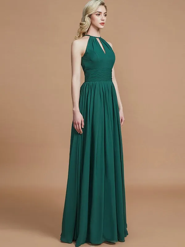 A-Line/Princess Chiffon Scoop Sleeveless Floor-Length Bridesmaid Dresses