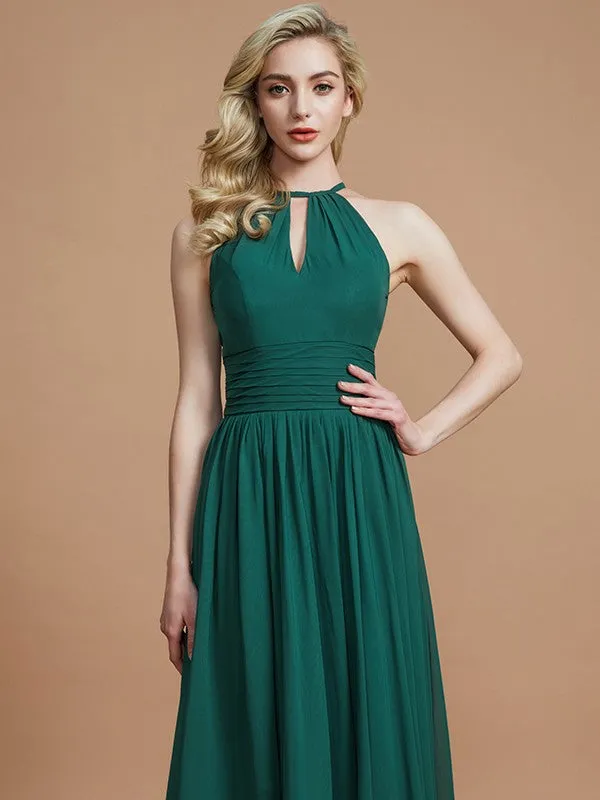 A-Line/Princess Chiffon Scoop Sleeveless Floor-Length Bridesmaid Dresses