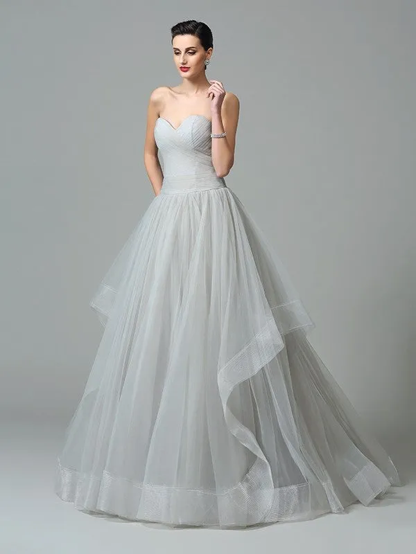 A-Line/Princess Sweetheart Layers Sleeveless Long Net Dresses