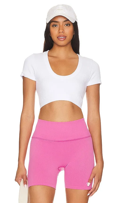 alo Seamless Ribbed Serene Short Sleeve Top in White