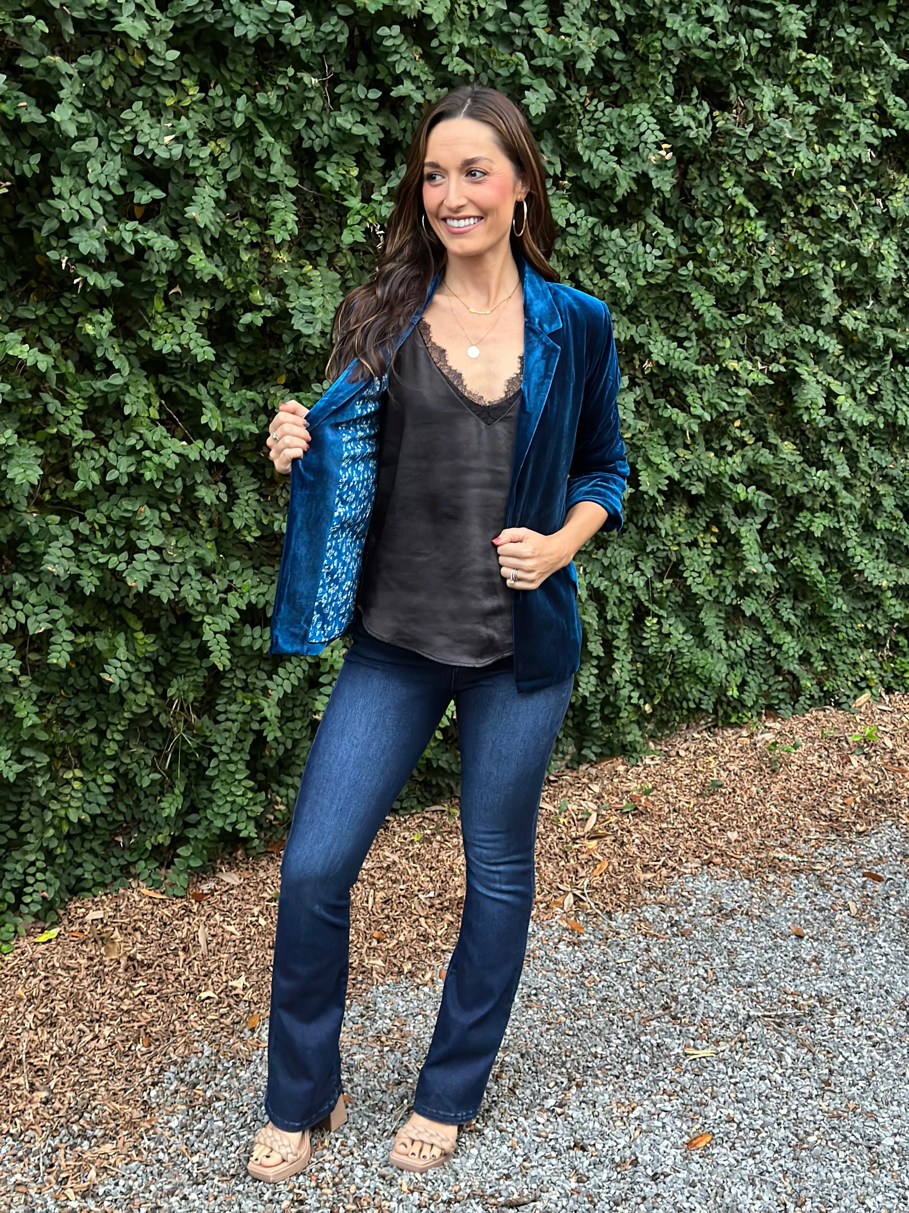 Ashley Velvet Blazer- Teal