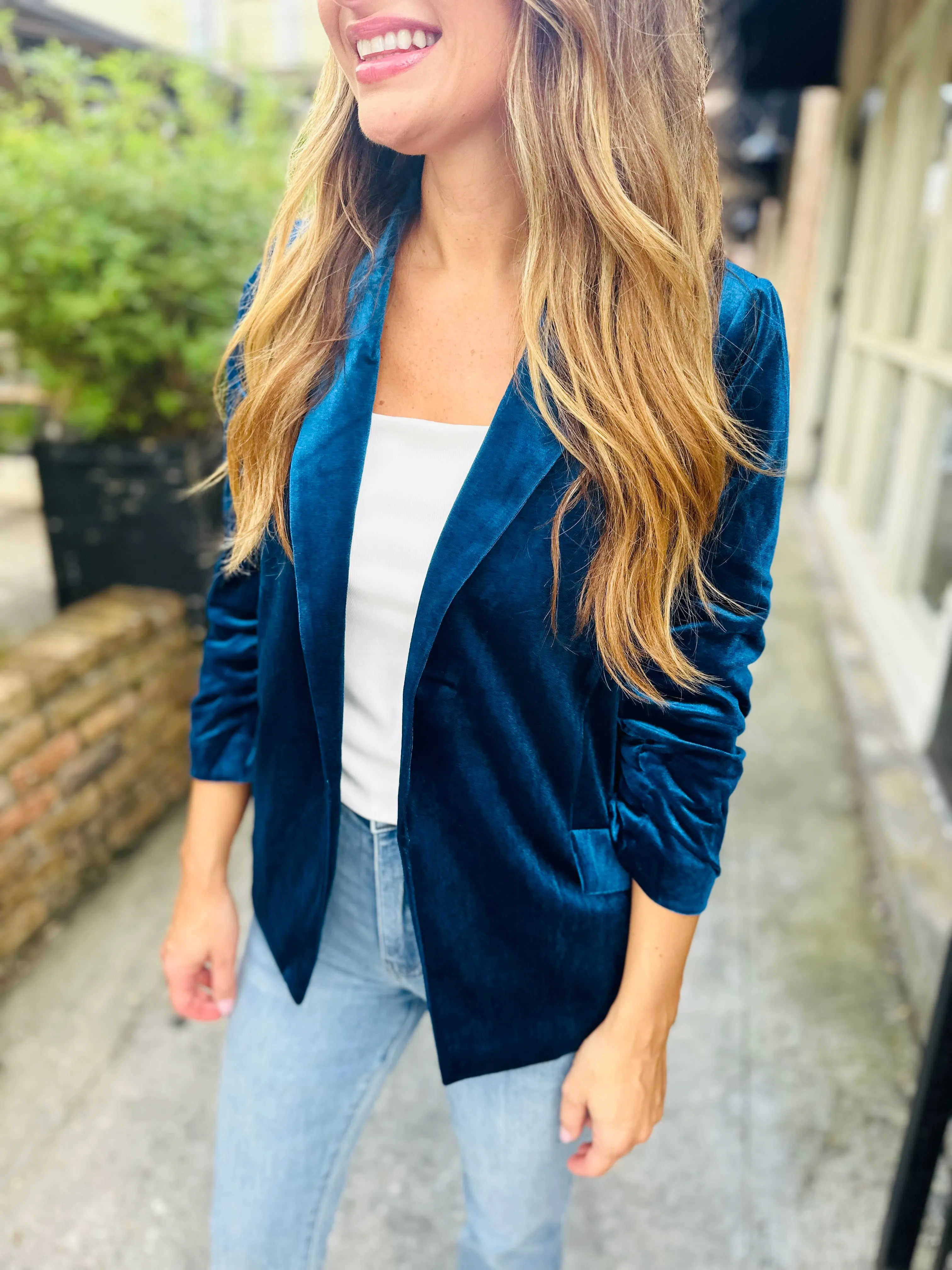 Ashley Velvet Blazer- Teal