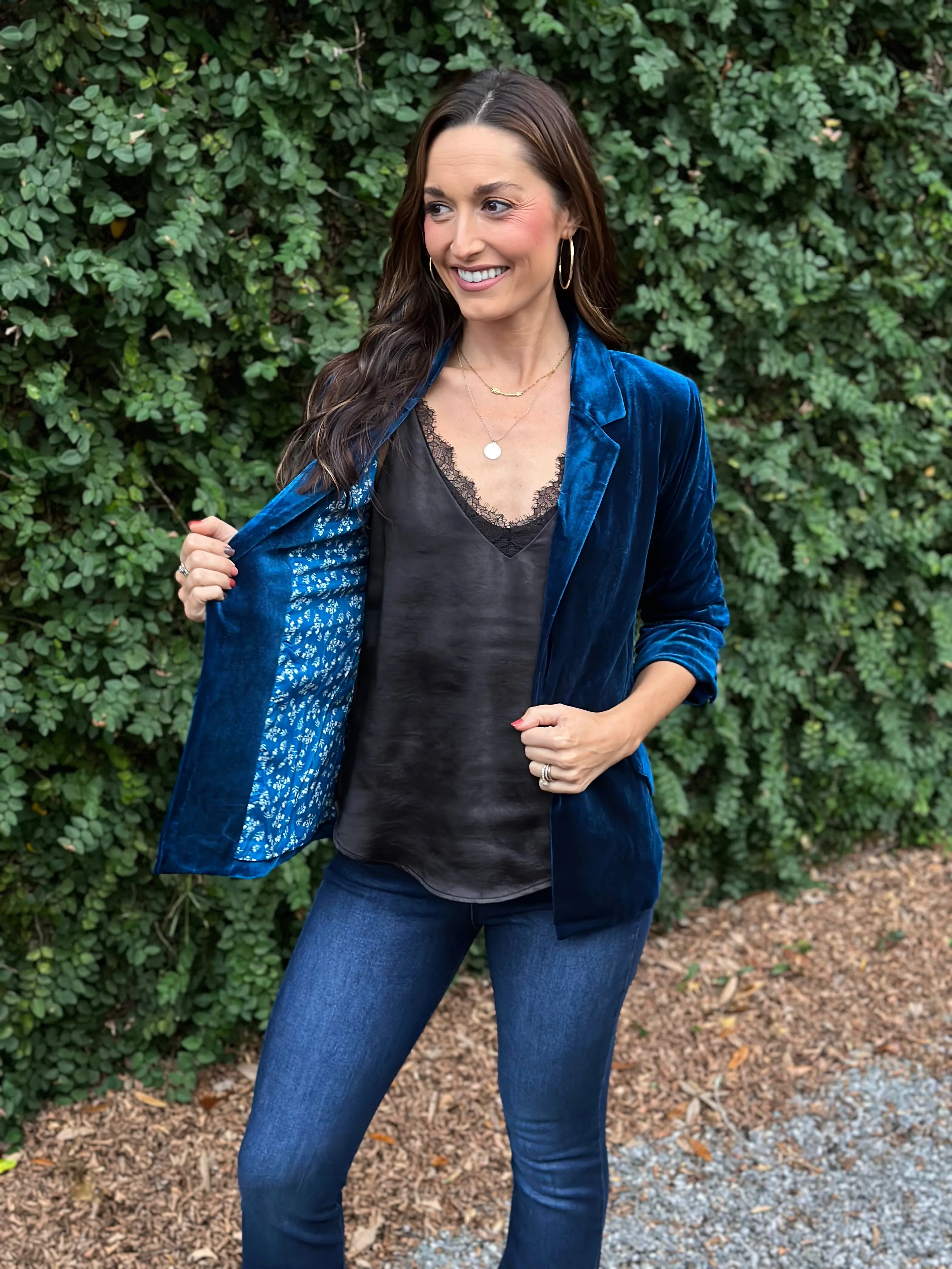 Ashley Velvet Blazer- Teal