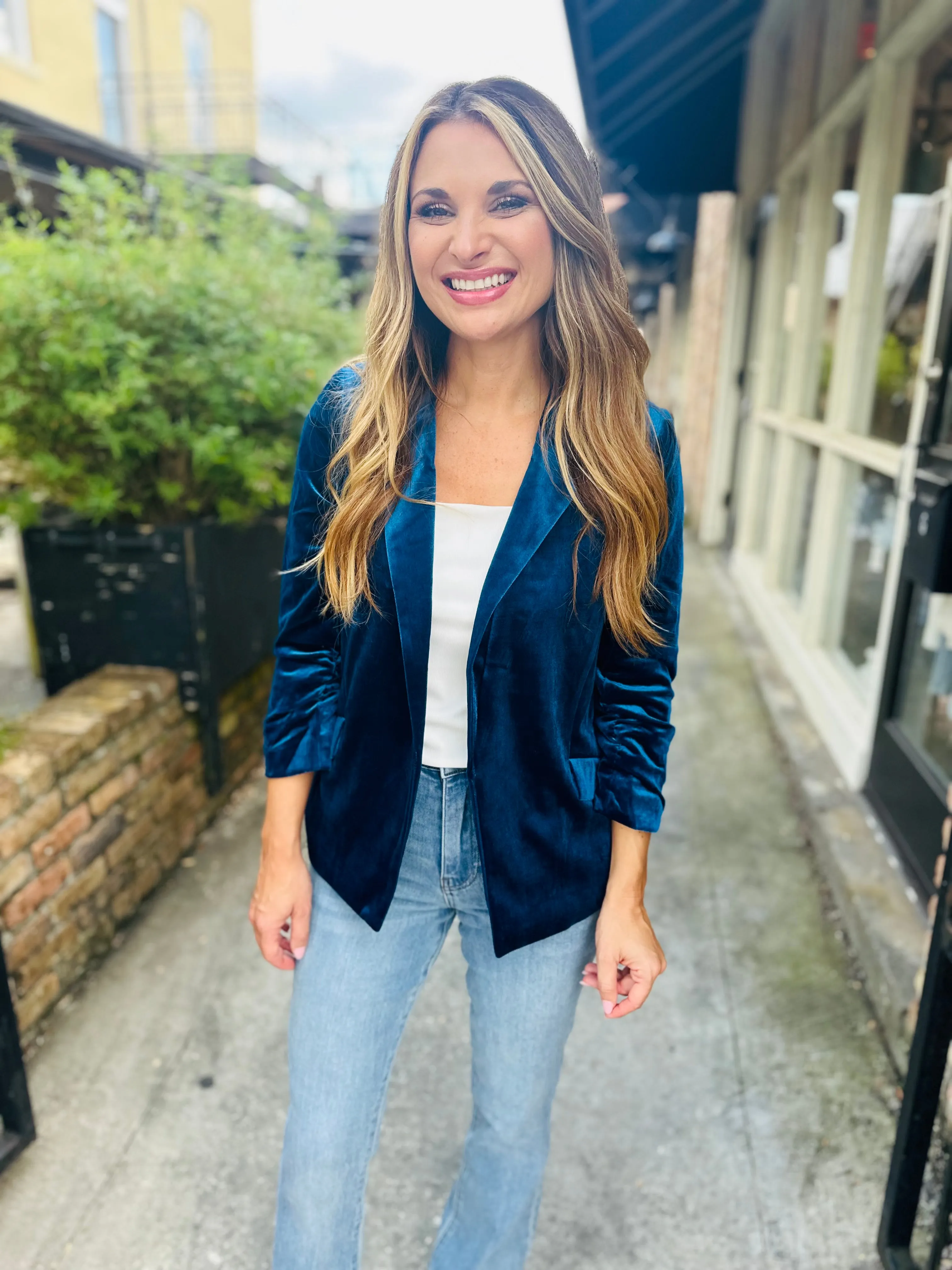 Ashley Velvet Blazer- Teal