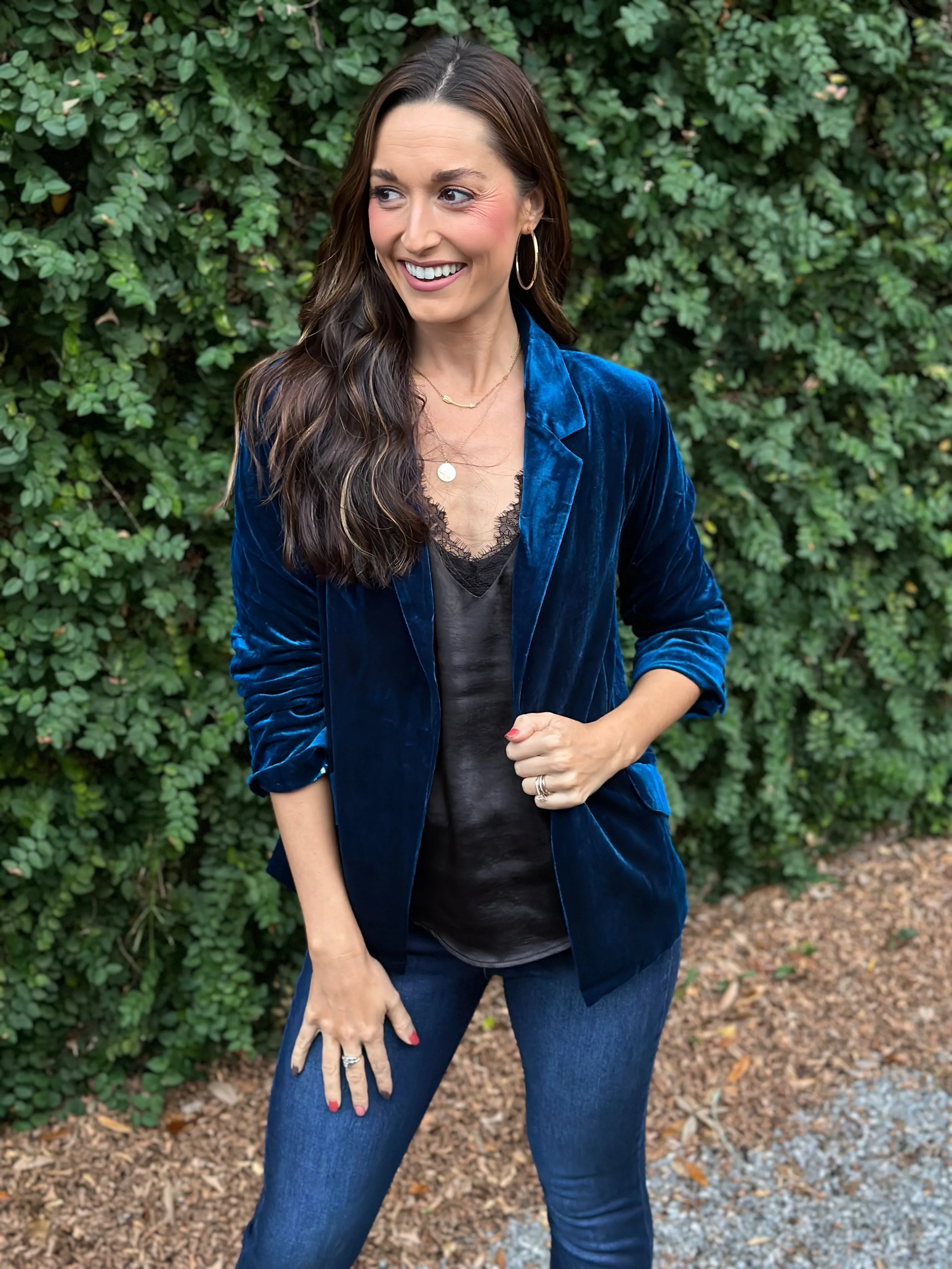 Ashley Velvet Blazer- Teal