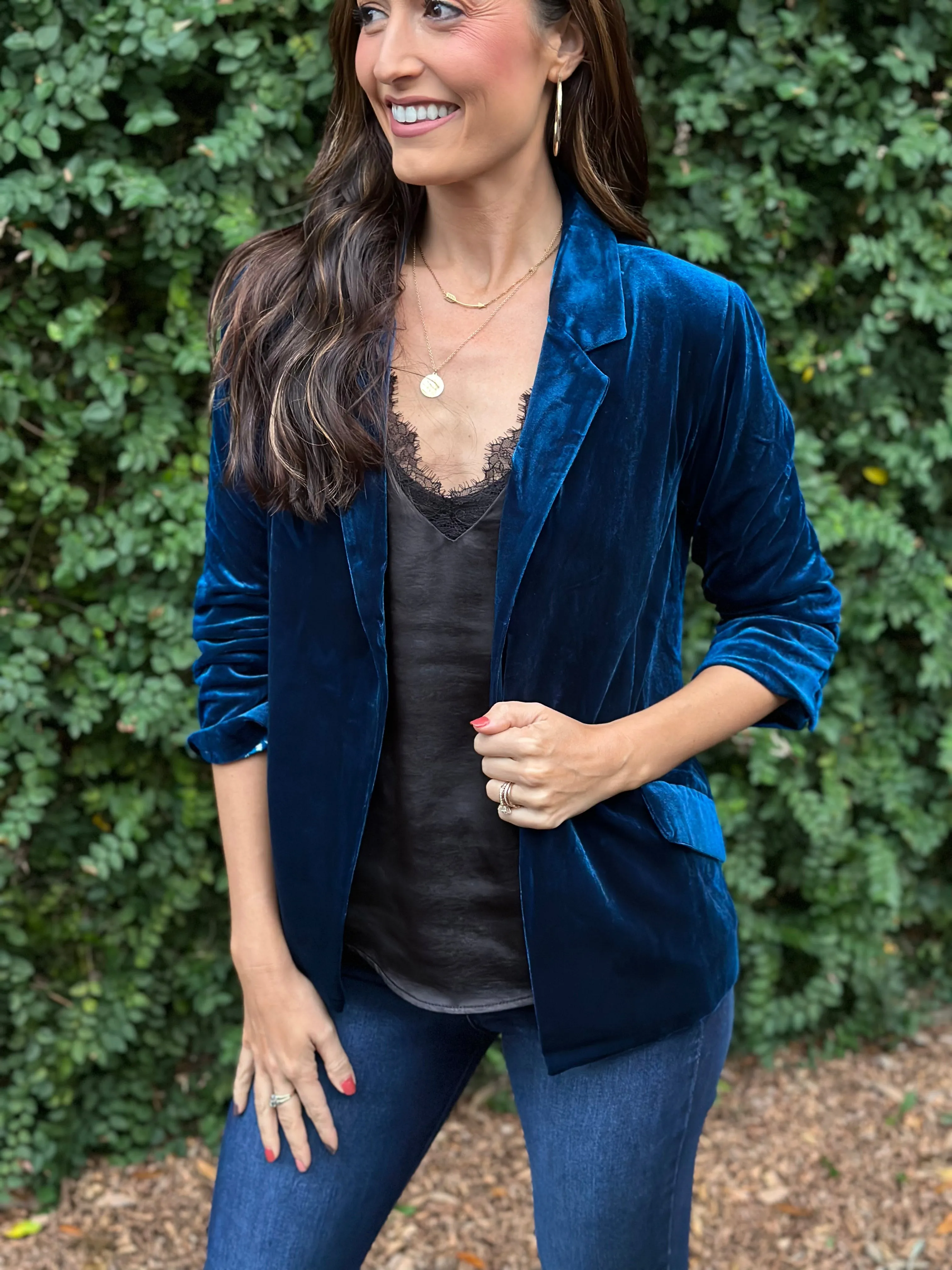 Ashley Velvet Blazer- Teal