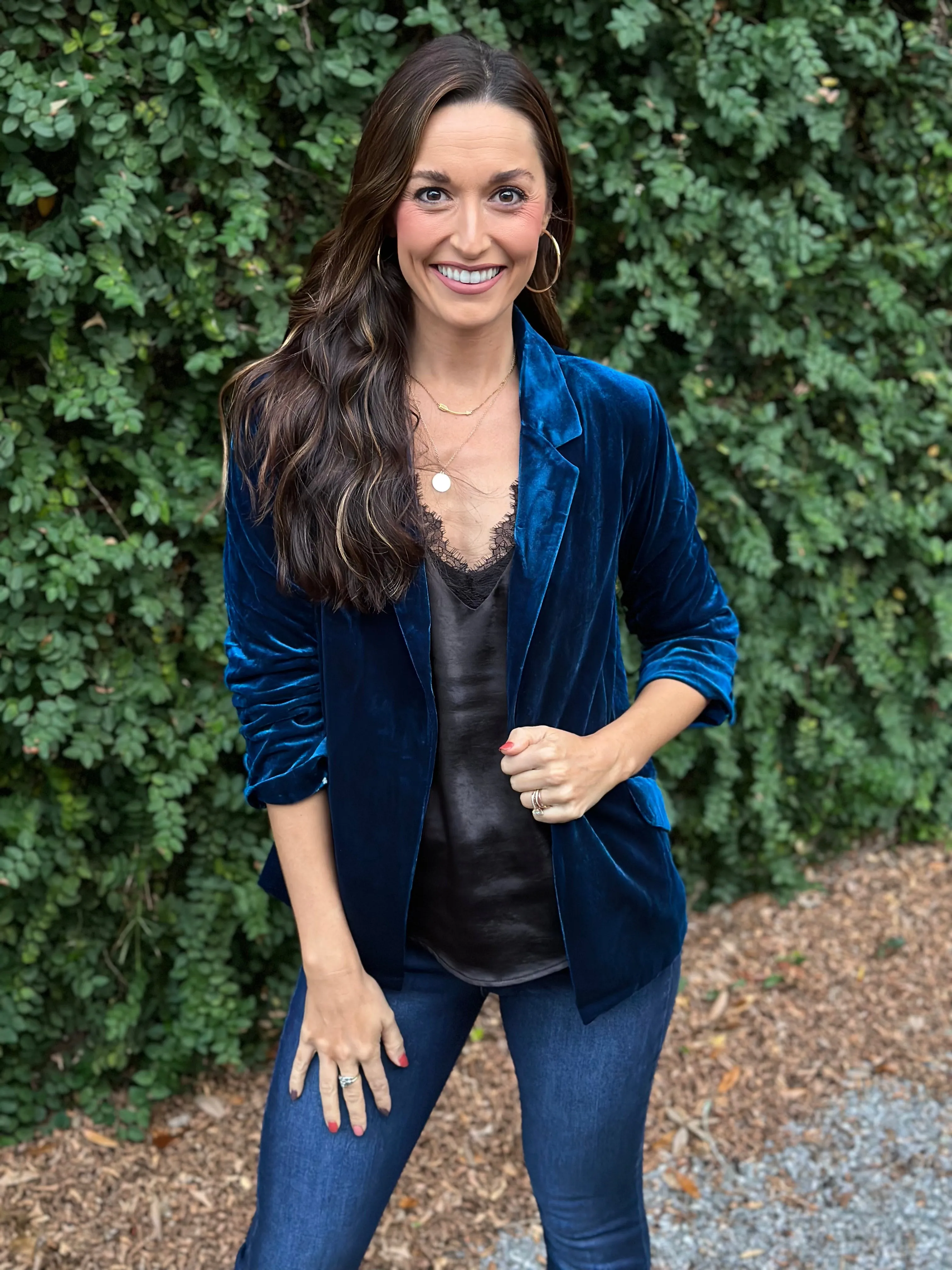 Ashley Velvet Blazer- Teal
