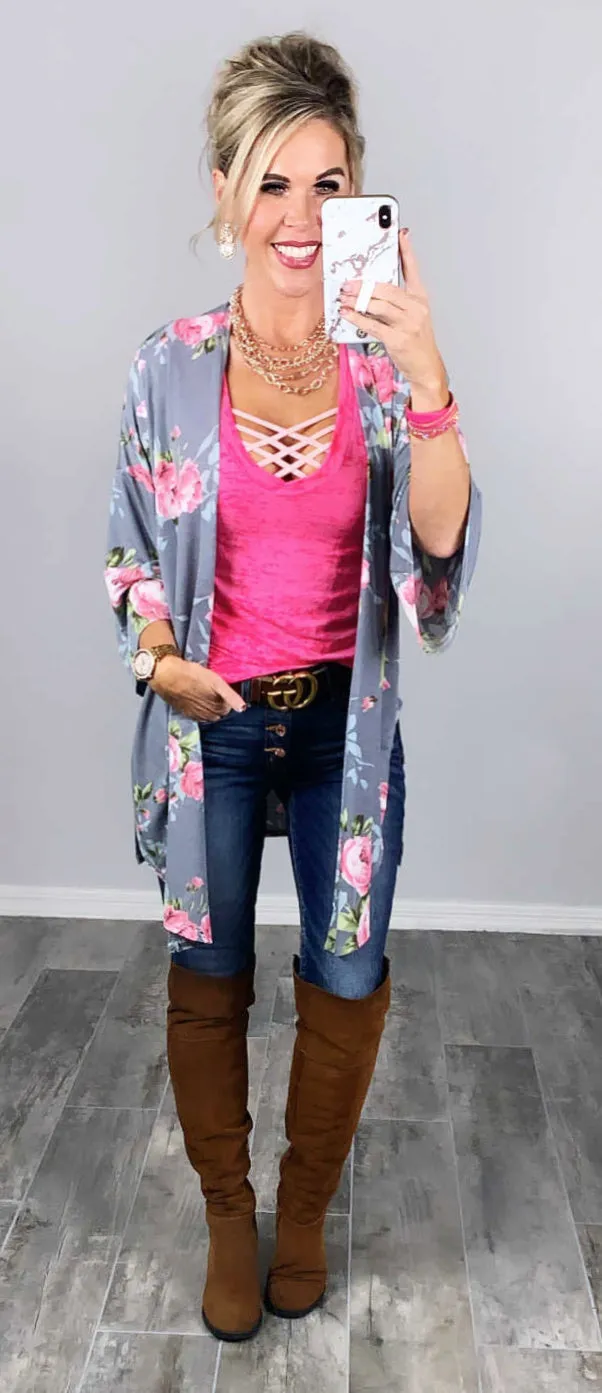 BASIC BURNOUT DEEP V-NECK TEE - FUSCHIA