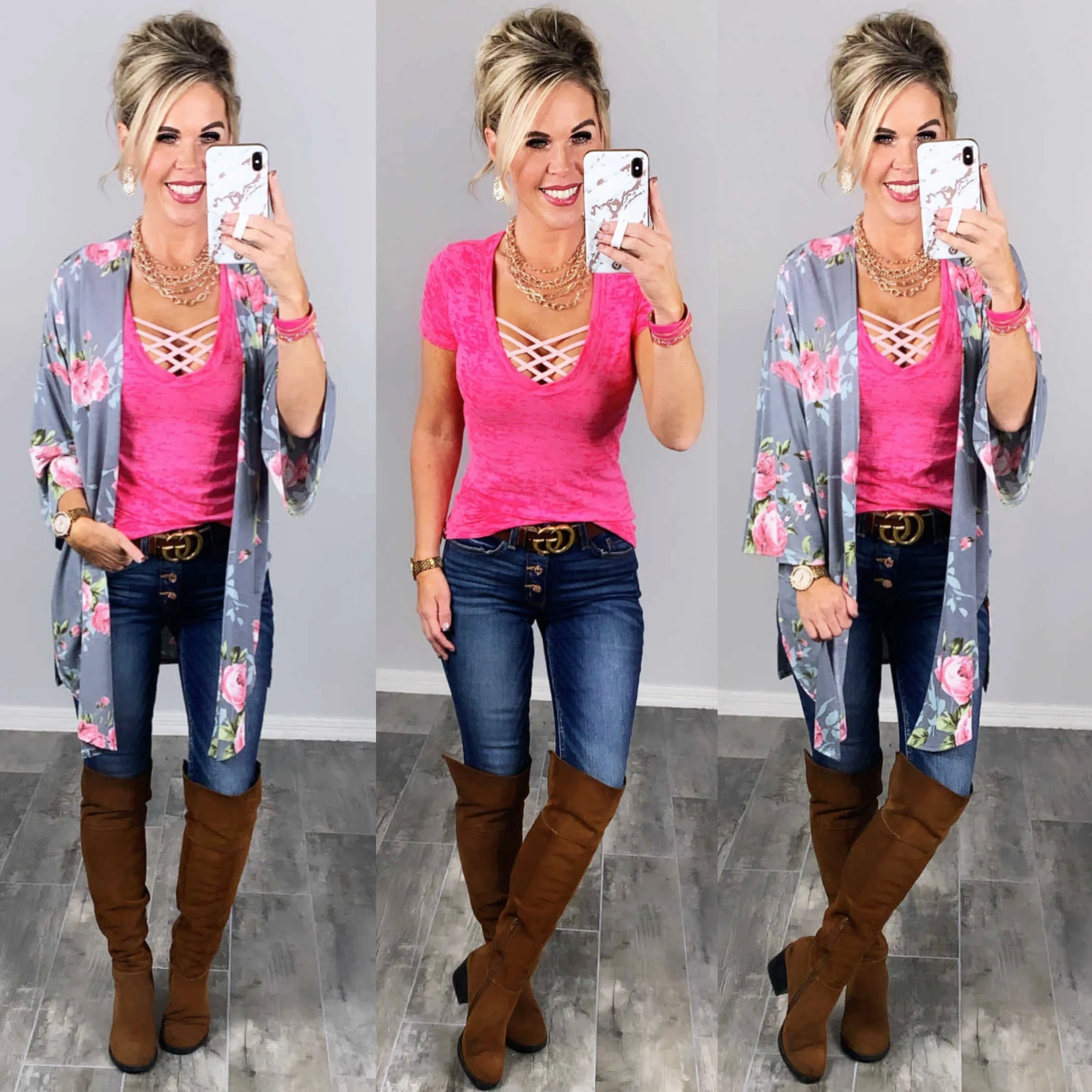 BASIC BURNOUT DEEP V-NECK TEE - FUSCHIA