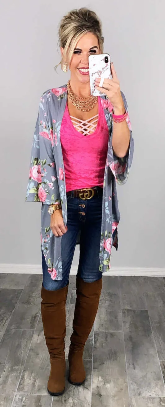 BASIC BURNOUT DEEP V-NECK TEE - FUSCHIA