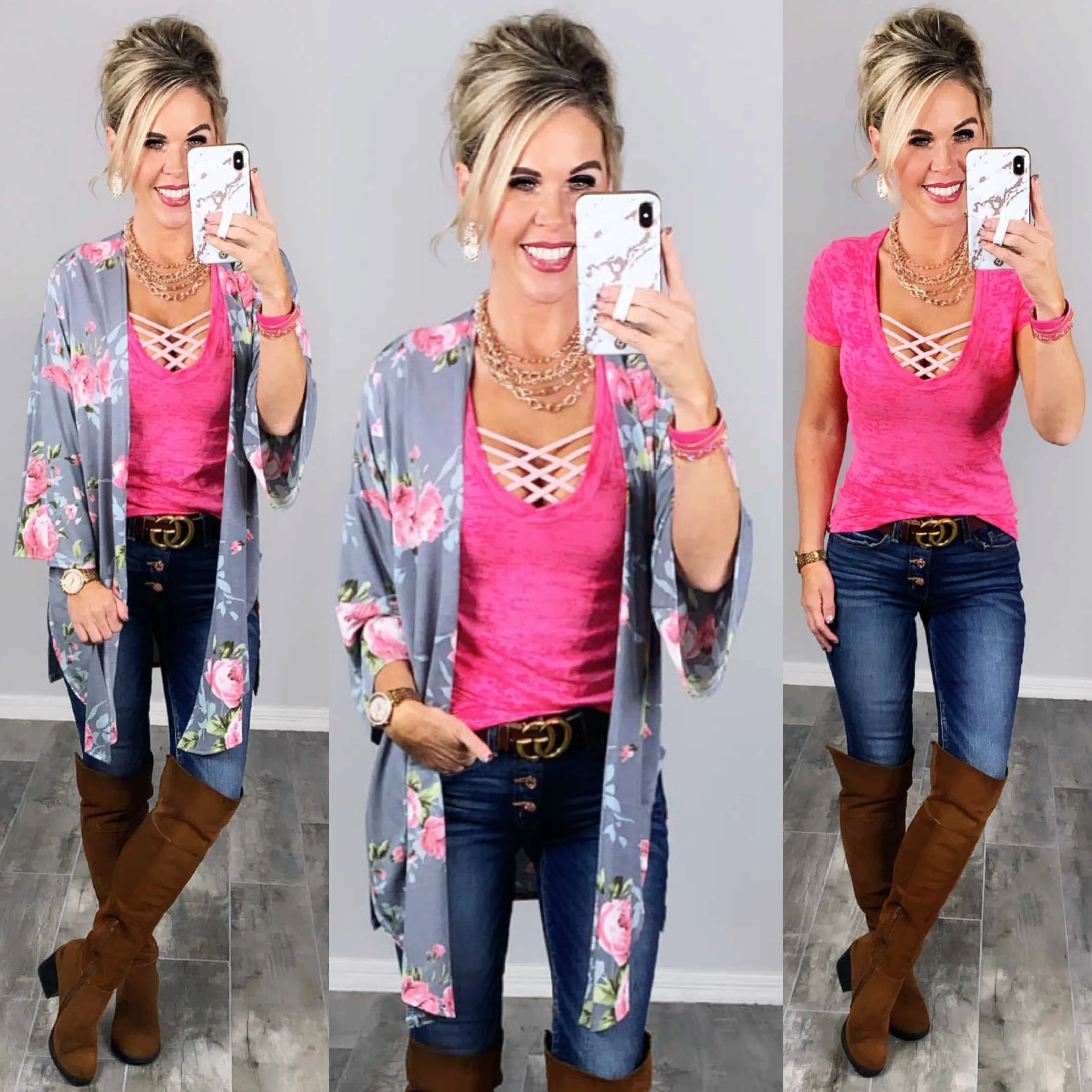 BASIC BURNOUT DEEP V-NECK TEE - FUSCHIA