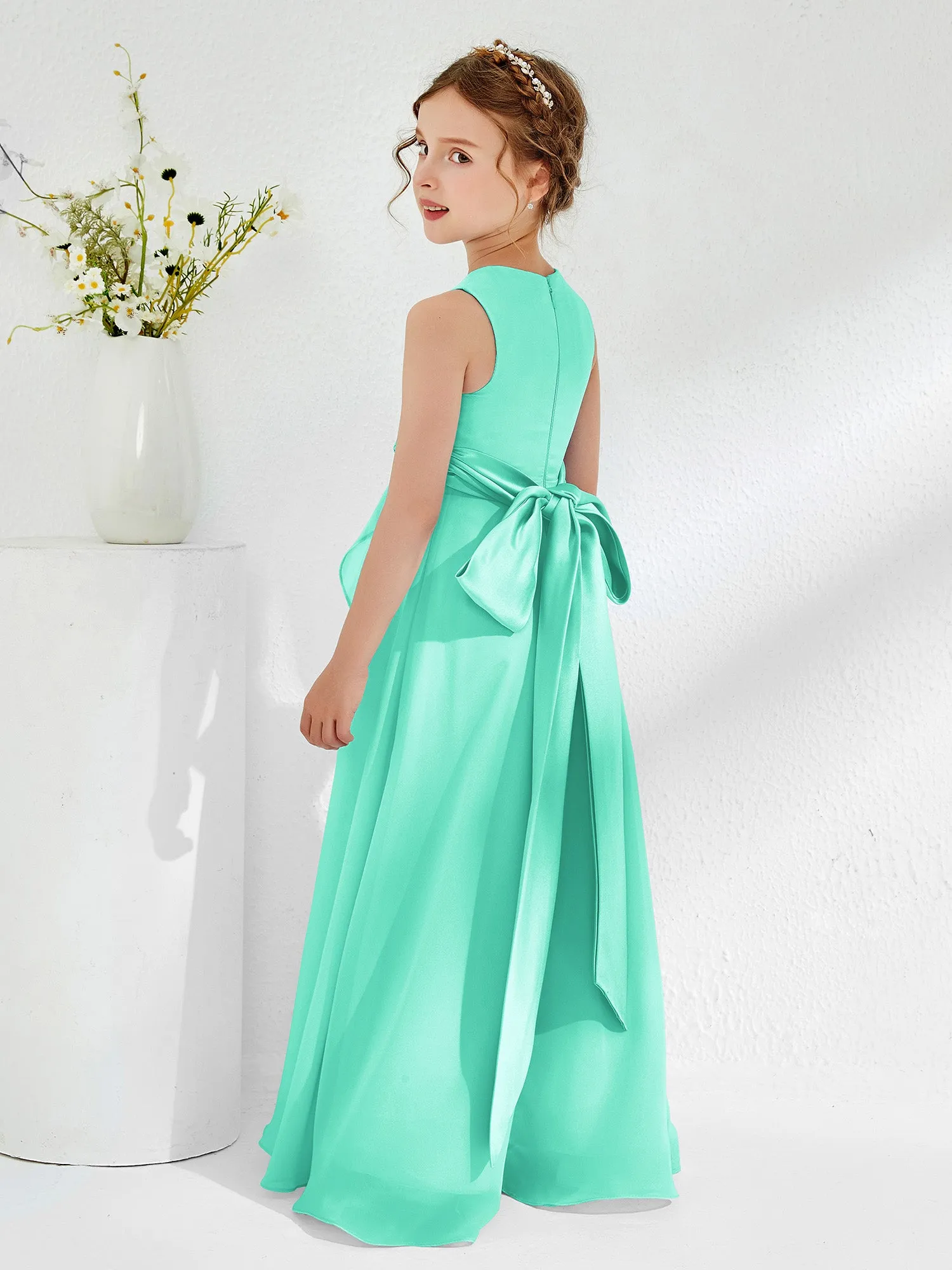 Bateau Neckline Ruffle Junior Bridesmaid Gowns Spa