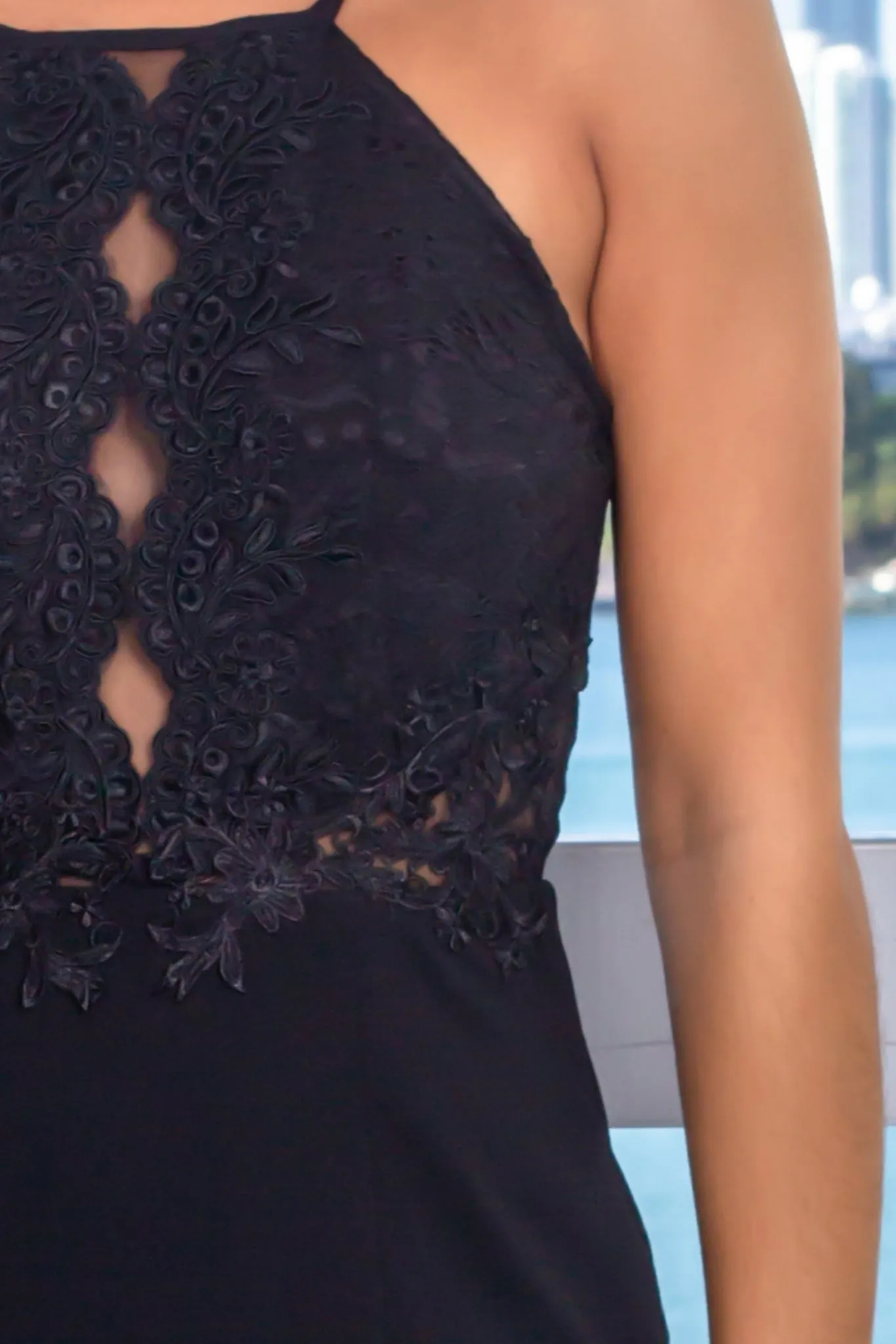 Black Sleeveless Embroidered Top Maxi Dress