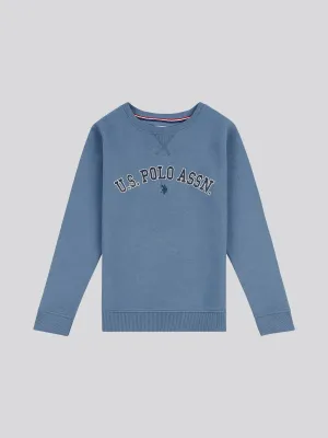 Boys College Arch Crew Neck Sweatshirt in China Blue