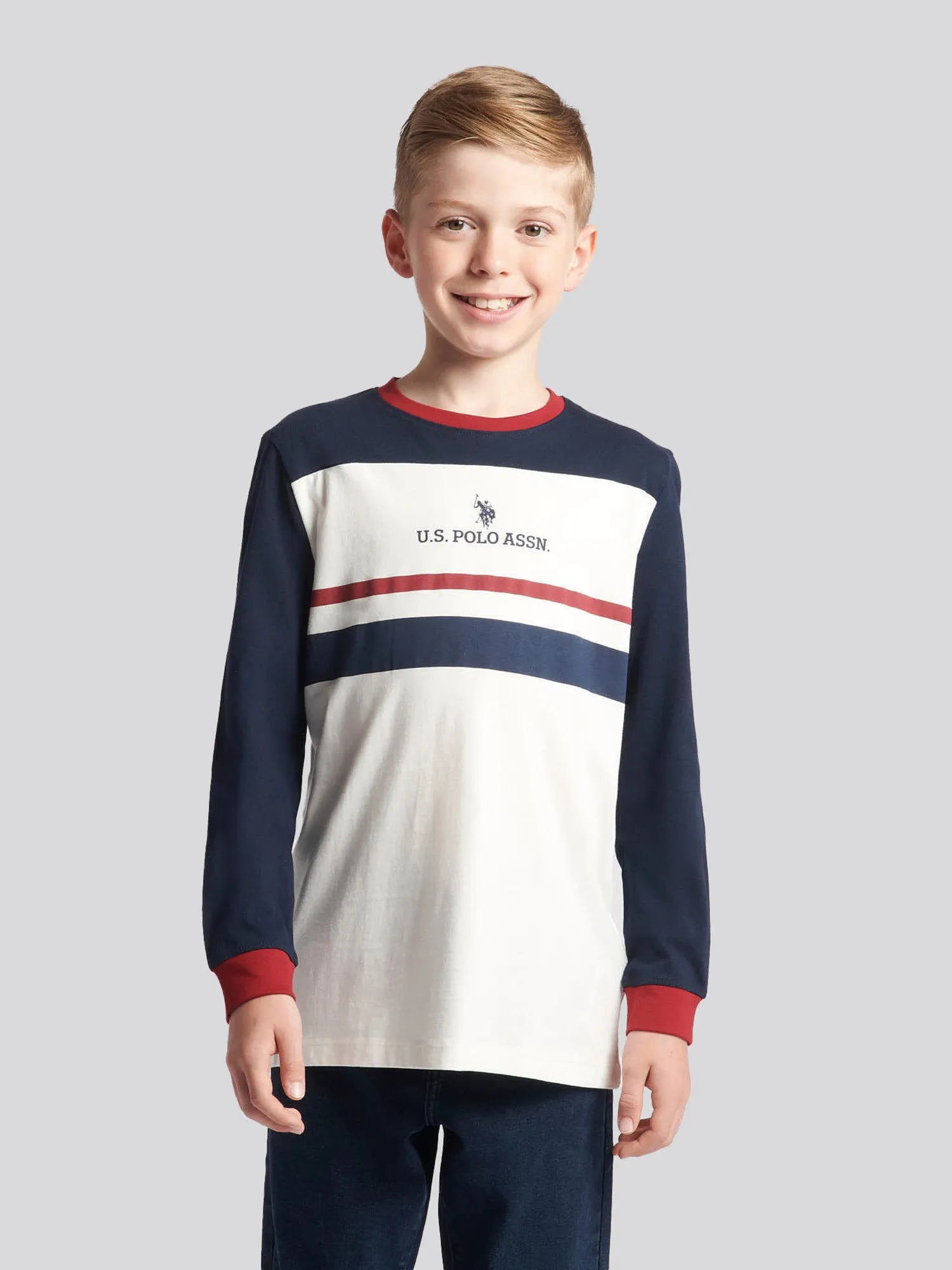 Boys Colour Block Long Sleeve T-Shirt in Marshmallow