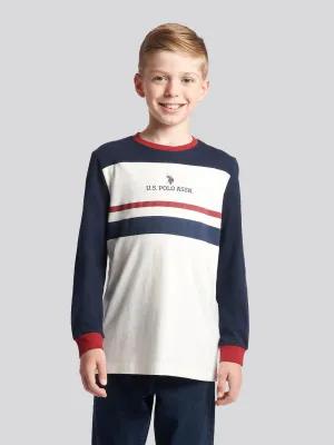 Boys Colour Block Long Sleeve T-Shirt in Marshmallow