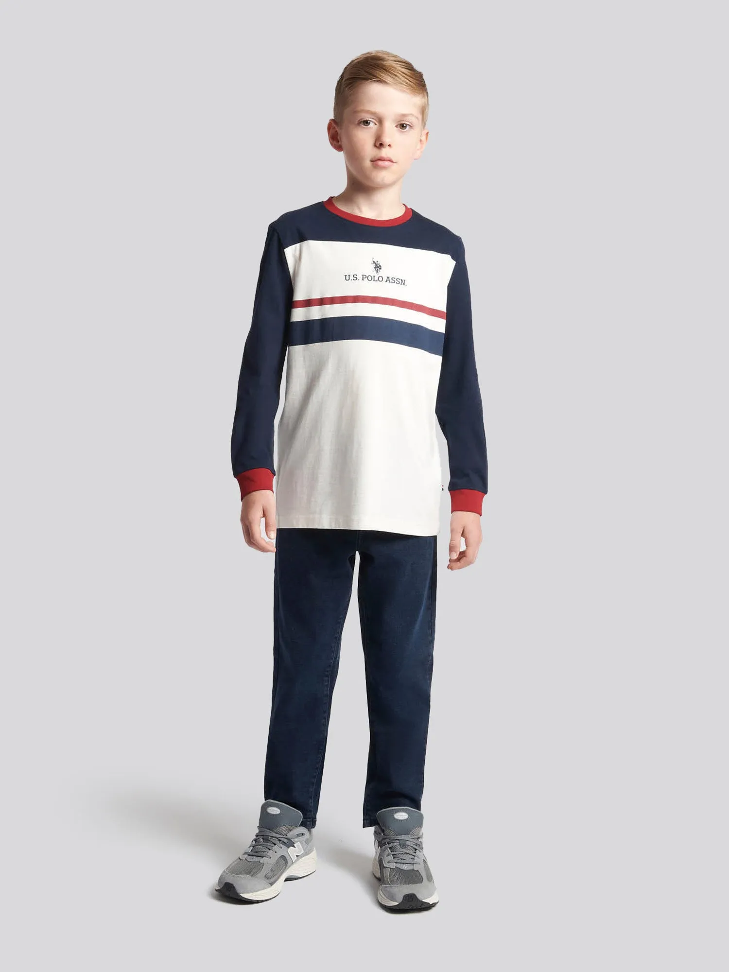 Boys Colour Block Long Sleeve T-Shirt in Marshmallow