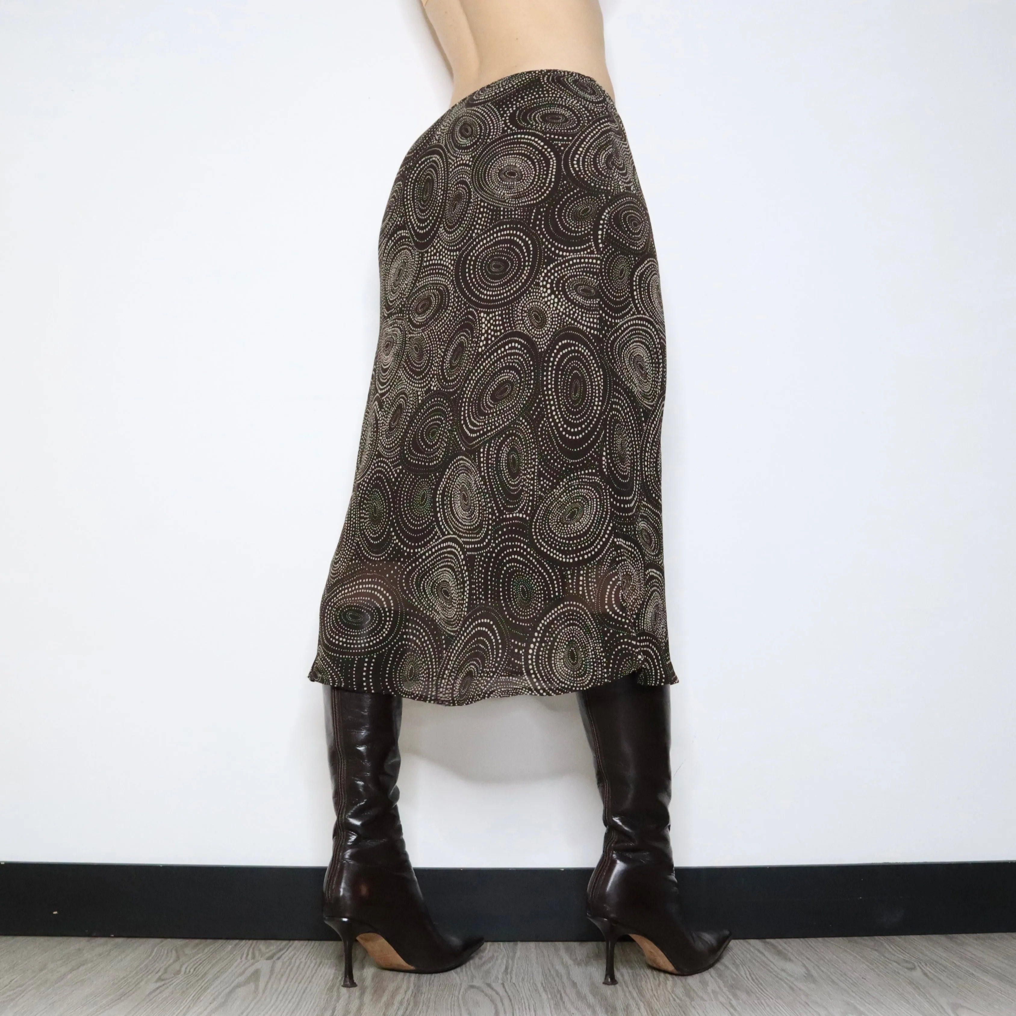 Brown Print Midi Skirt (Medium) 