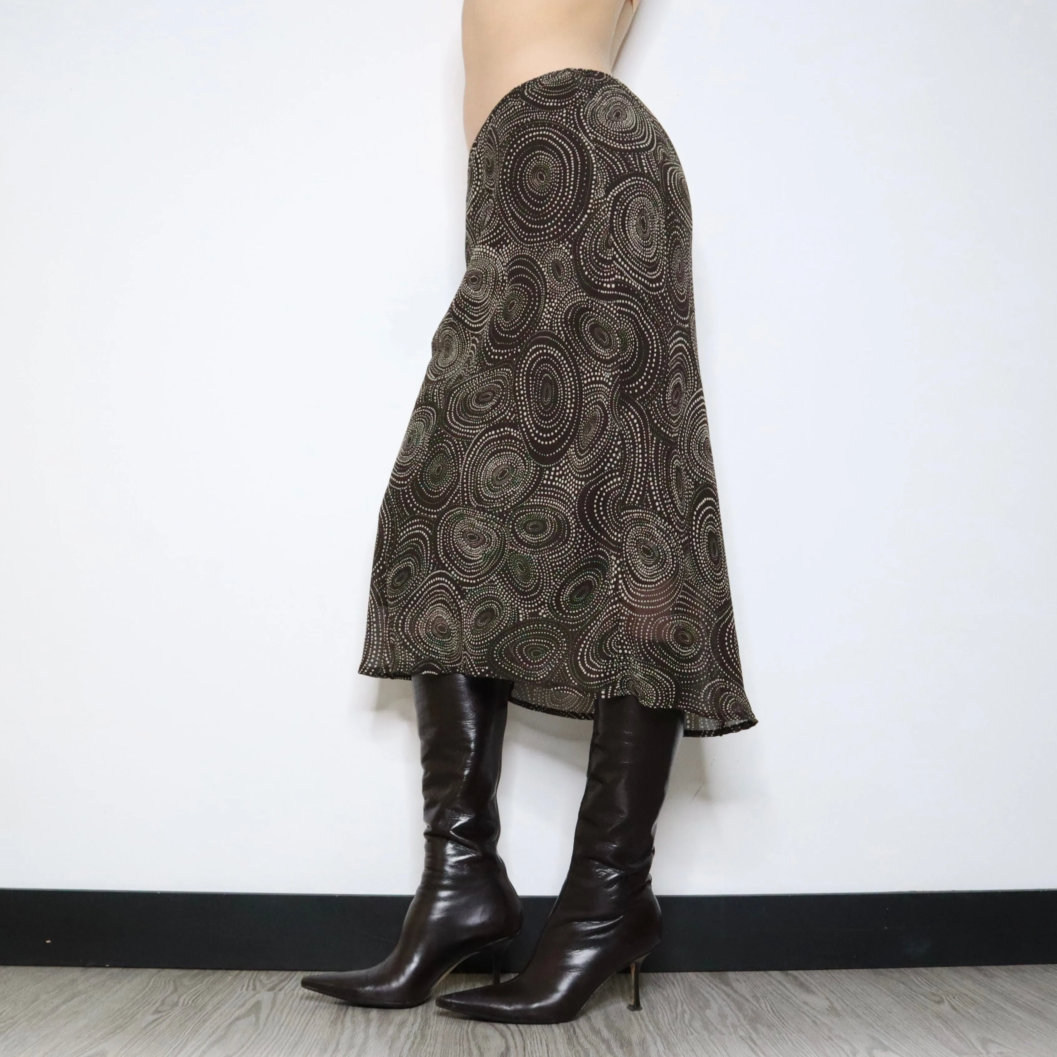 Brown Print Midi Skirt (Medium) 