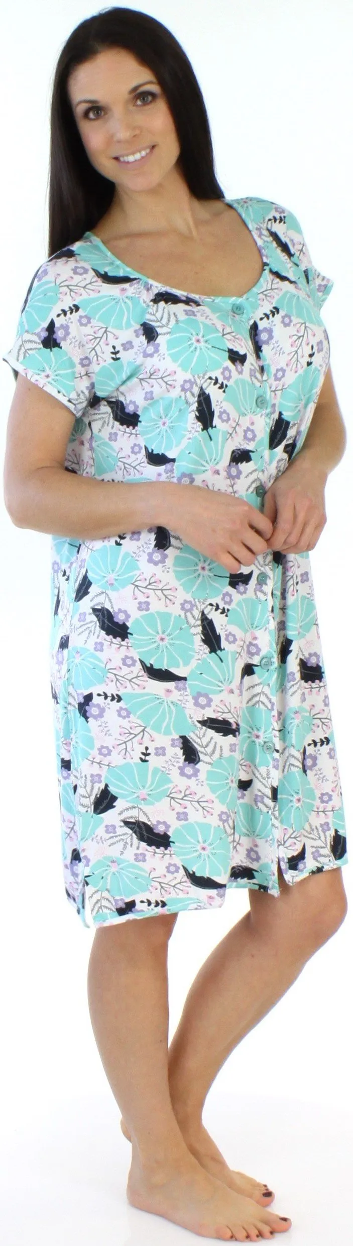 bSoft Women's Bamboo Jersey Button Up Sleep Dress Pajama