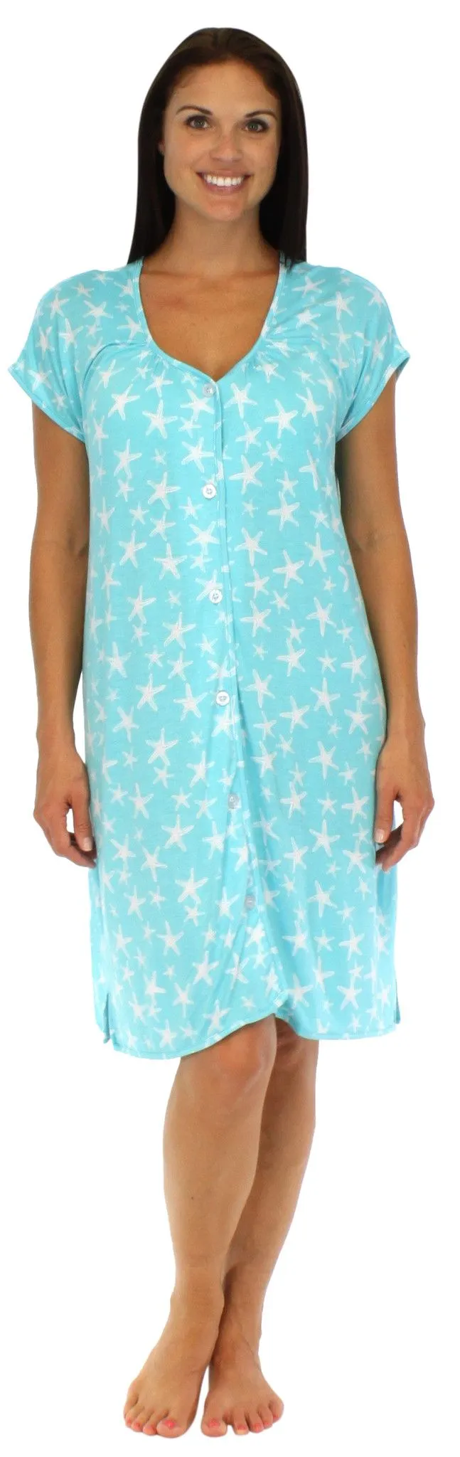 bSoft Women's Bamboo Jersey Button Up Sleep Dress Pajama