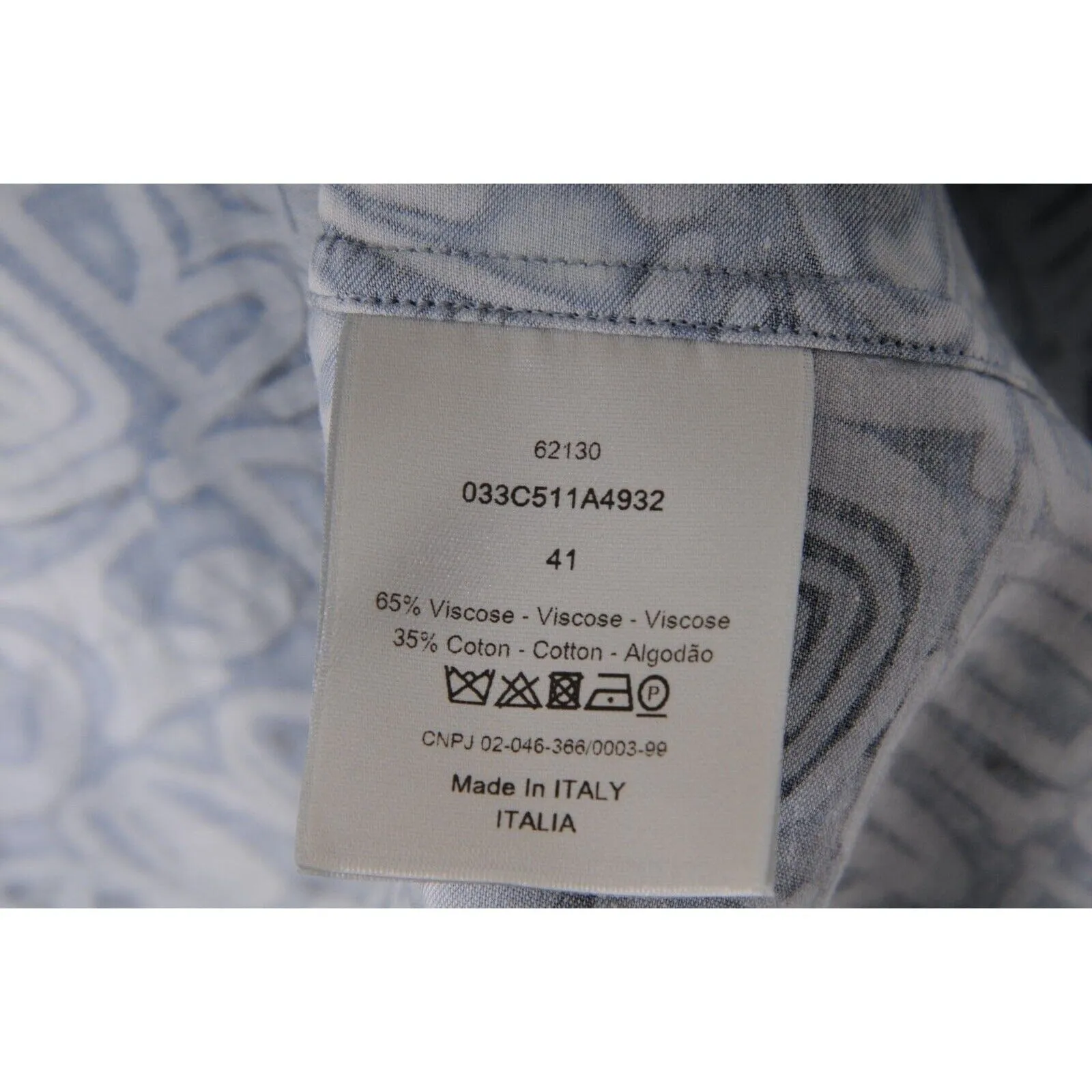 Button Down Blue Viscose All Over Logo Long Sleeve Shirt