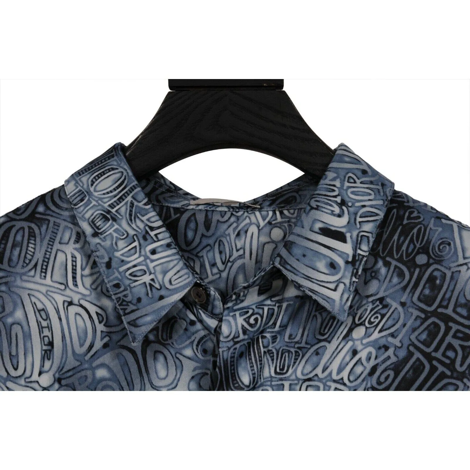 Button Down Blue Viscose All Over Logo Long Sleeve Shirt