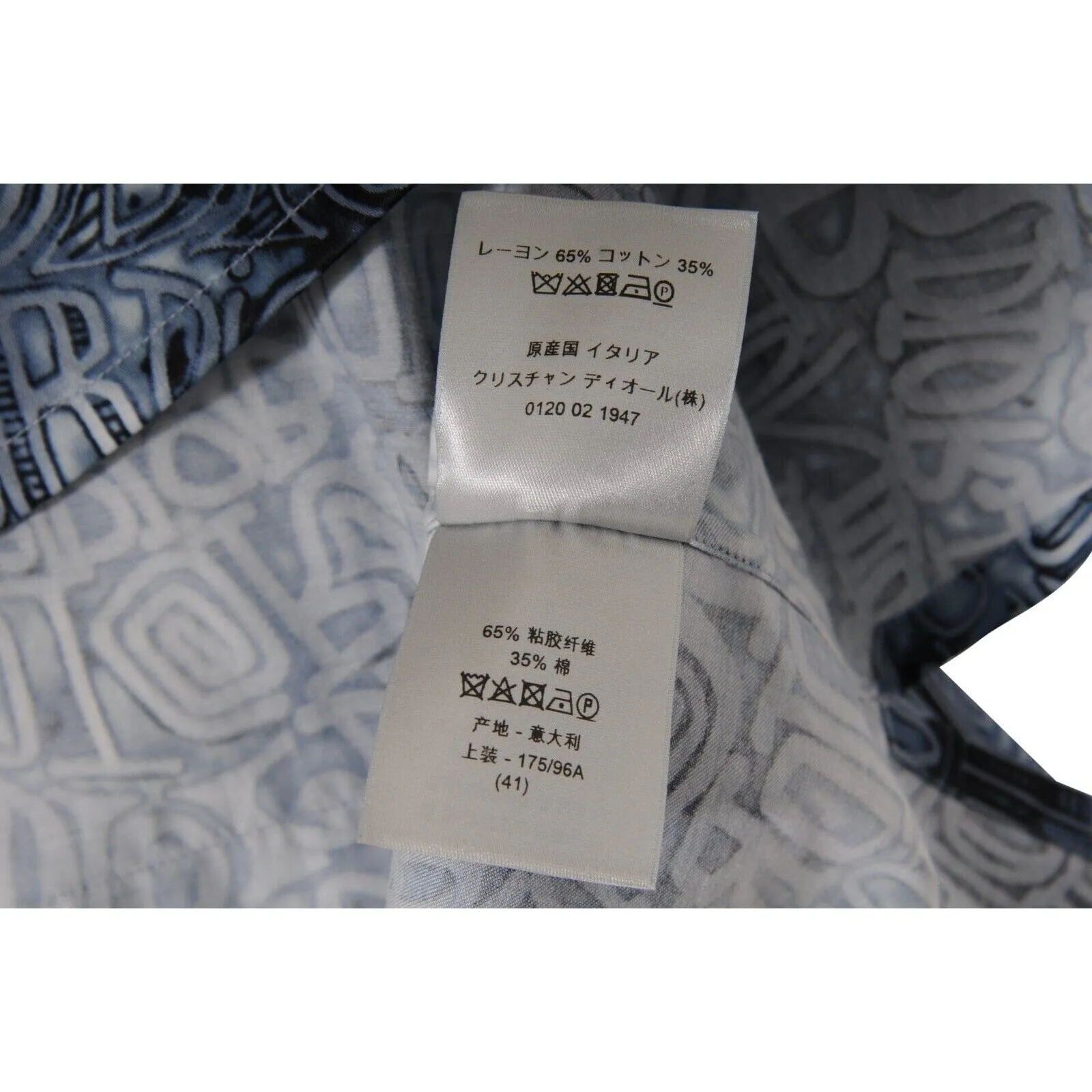 Button Down Blue Viscose All Over Logo Long Sleeve Shirt
