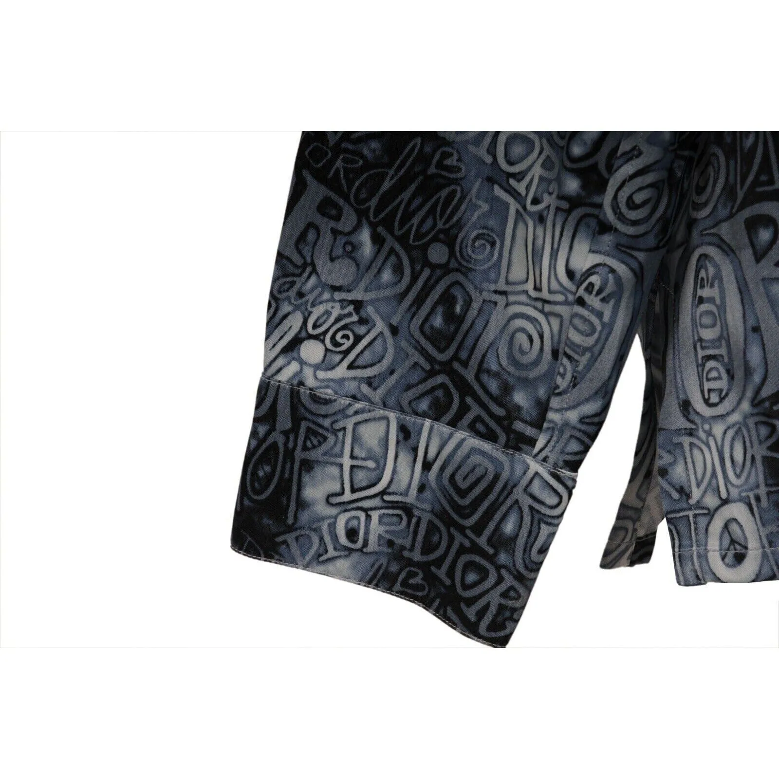 Button Down Blue Viscose All Over Logo Long Sleeve Shirt