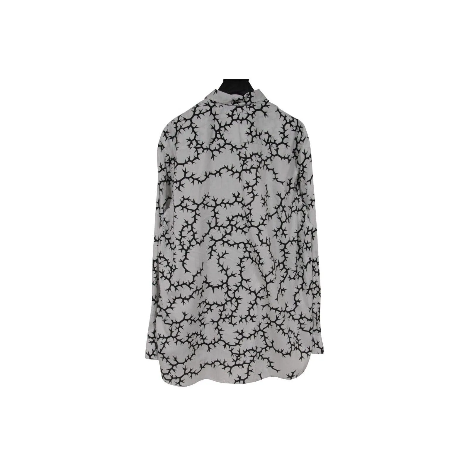 Button Down Shirt White Black Thorn Print Cotton Long Sleeve