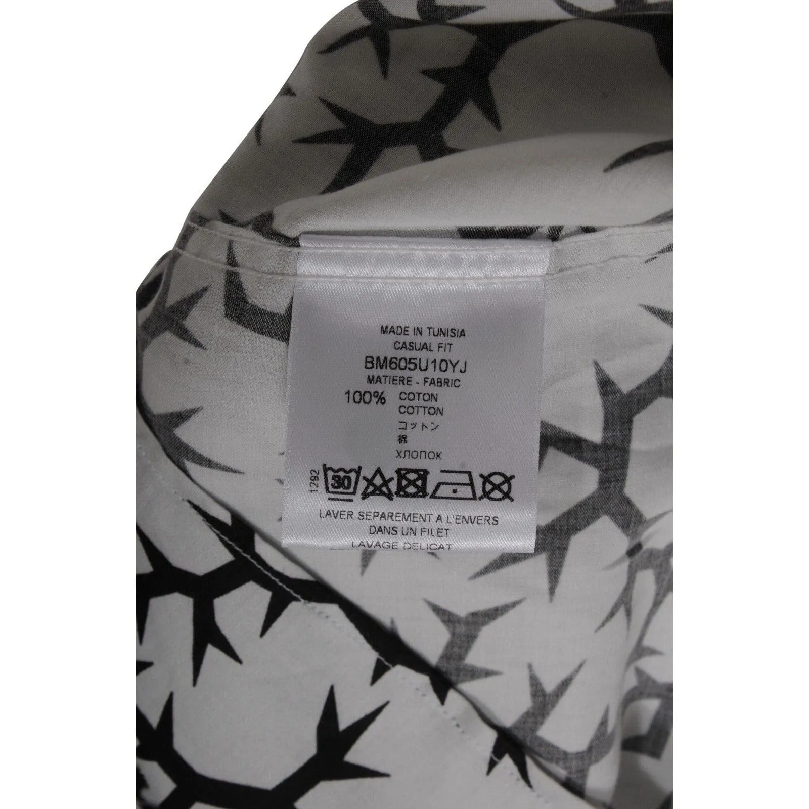Button Down Shirt White Black Thorn Print Cotton Long Sleeve