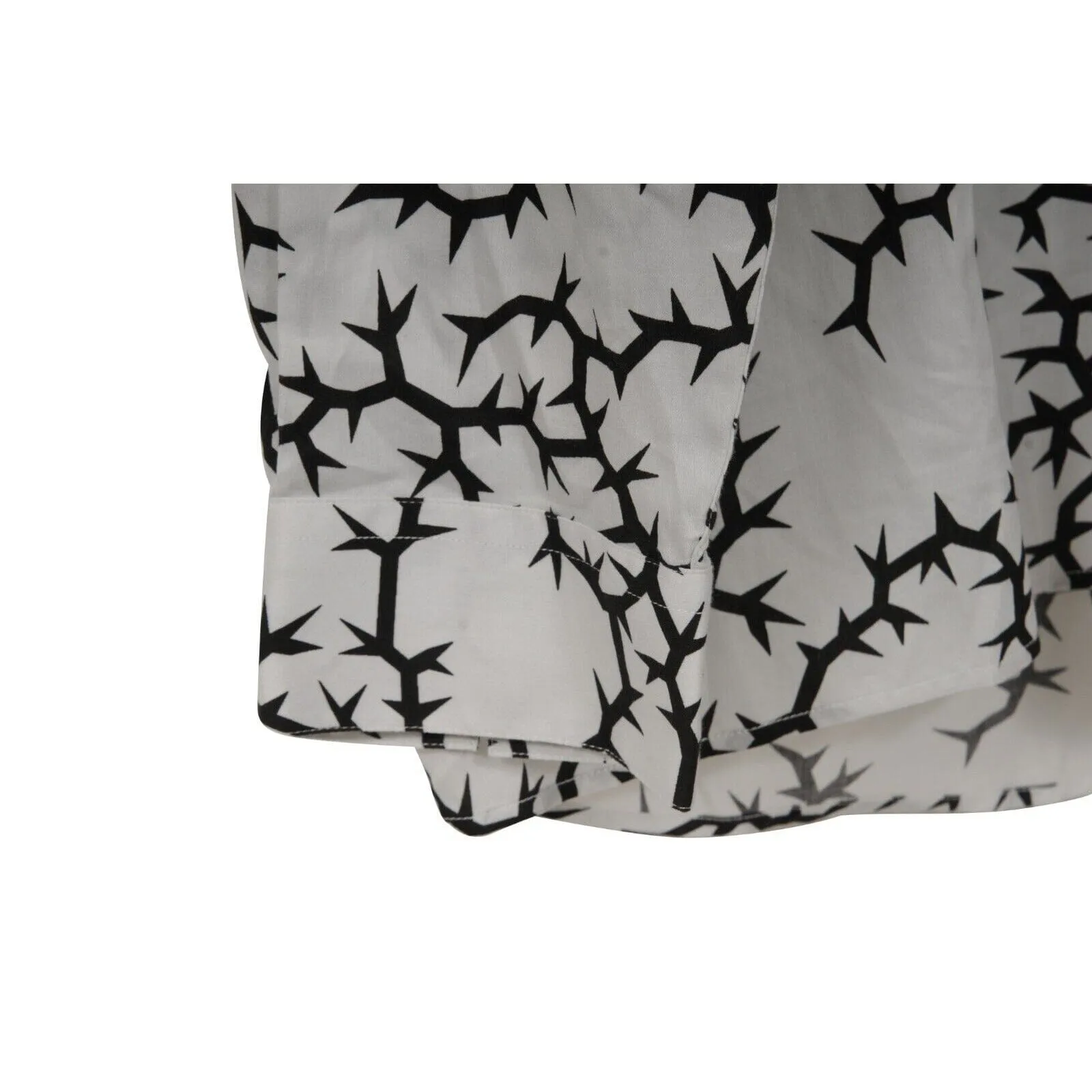 Button Down Shirt White Black Thorn Print Cotton Long Sleeve