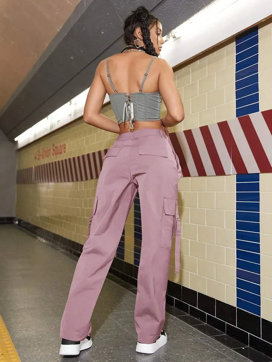 Casual Cargo Side Pocket Flap Pants