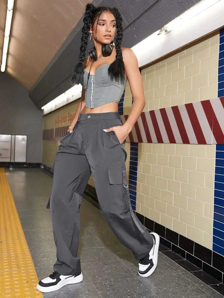 Casual Cargo Side Pocket Flap Pants