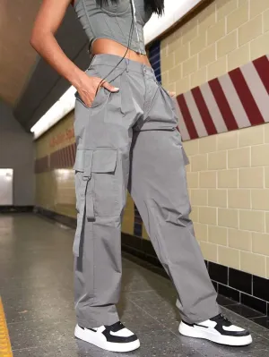 Casual Cargo Side Pocket Flap Pants