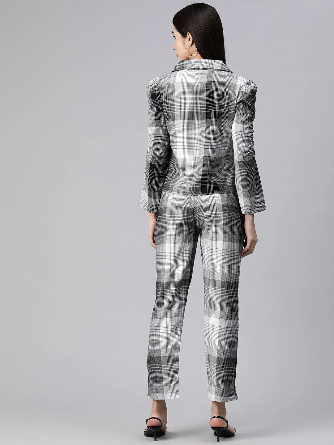 Cottinfab Women Checkered Coat Coat and Trousers Co-ord Set