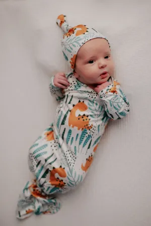 Dinosaur Knotted Baby Gown and Knot Cap