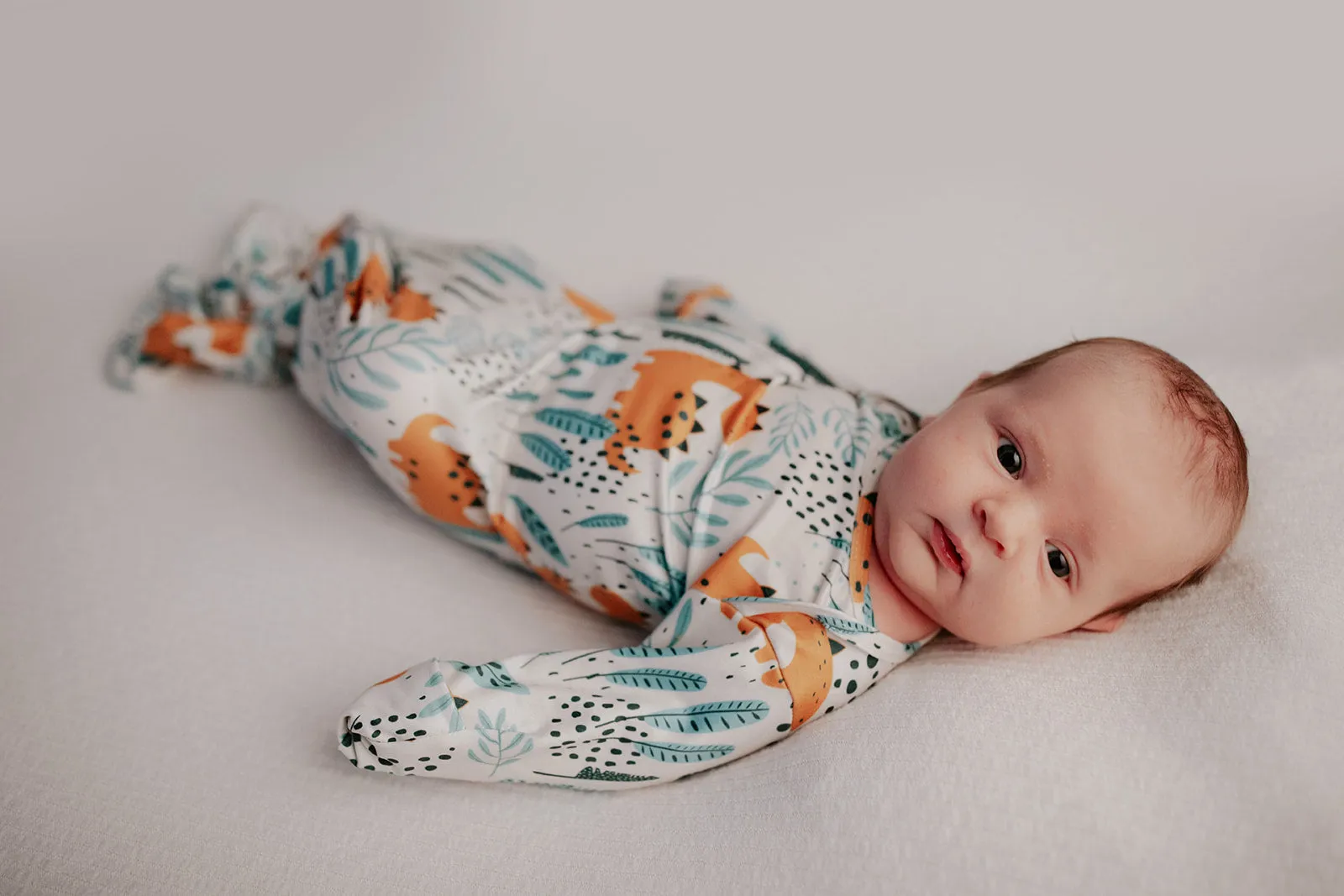 Dinosaur Knotted Baby Gown and Knot Cap