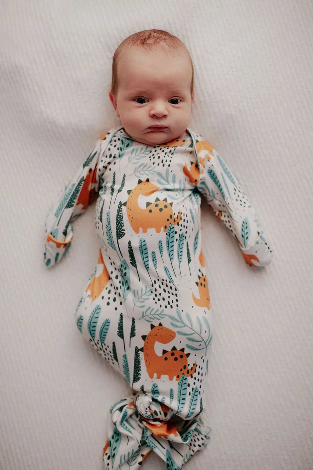 Dinosaur Knotted Baby Gown and Knot Cap