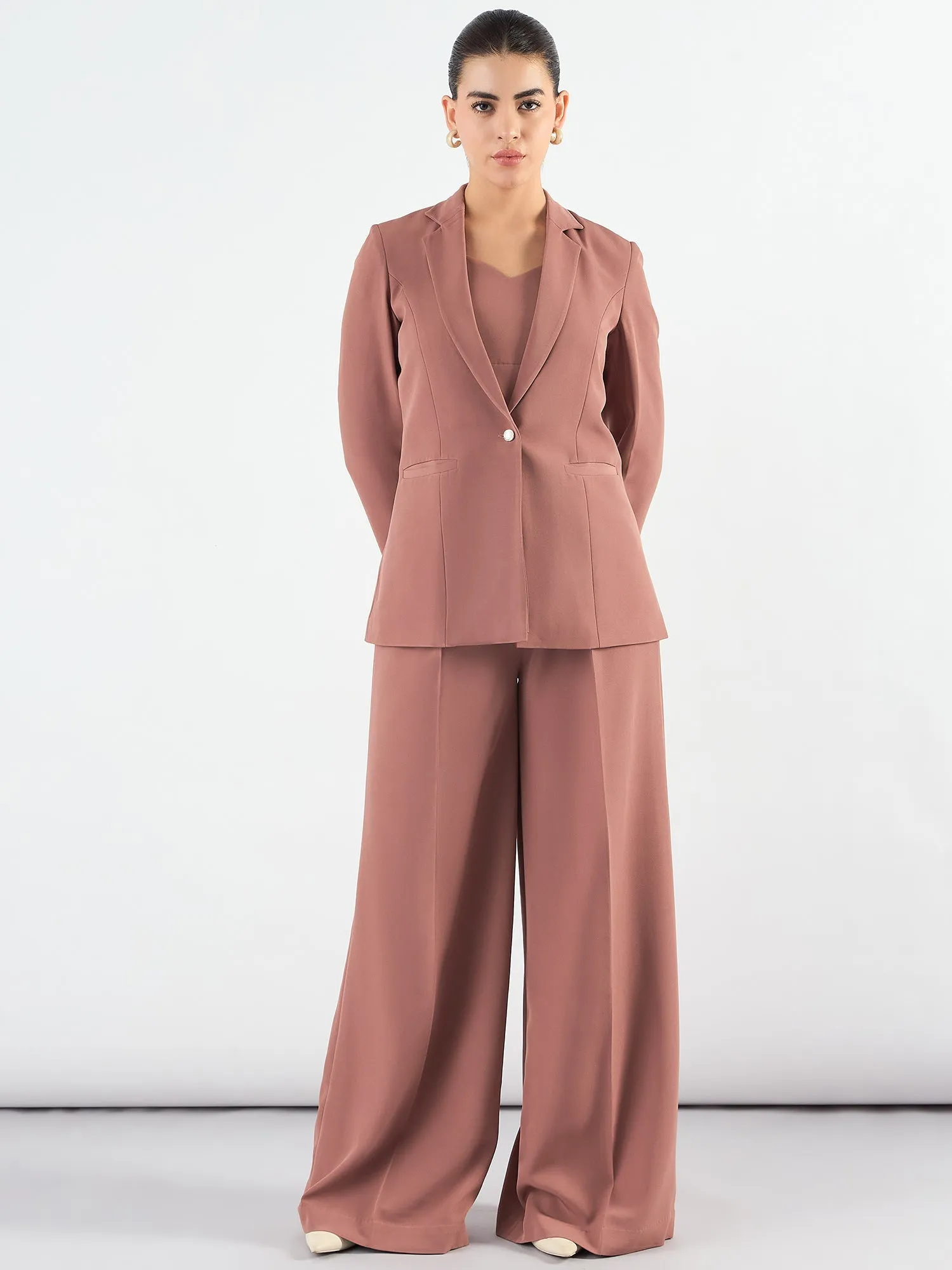 Dusty Peach Poly Viscose Classic 3-Piece Suit