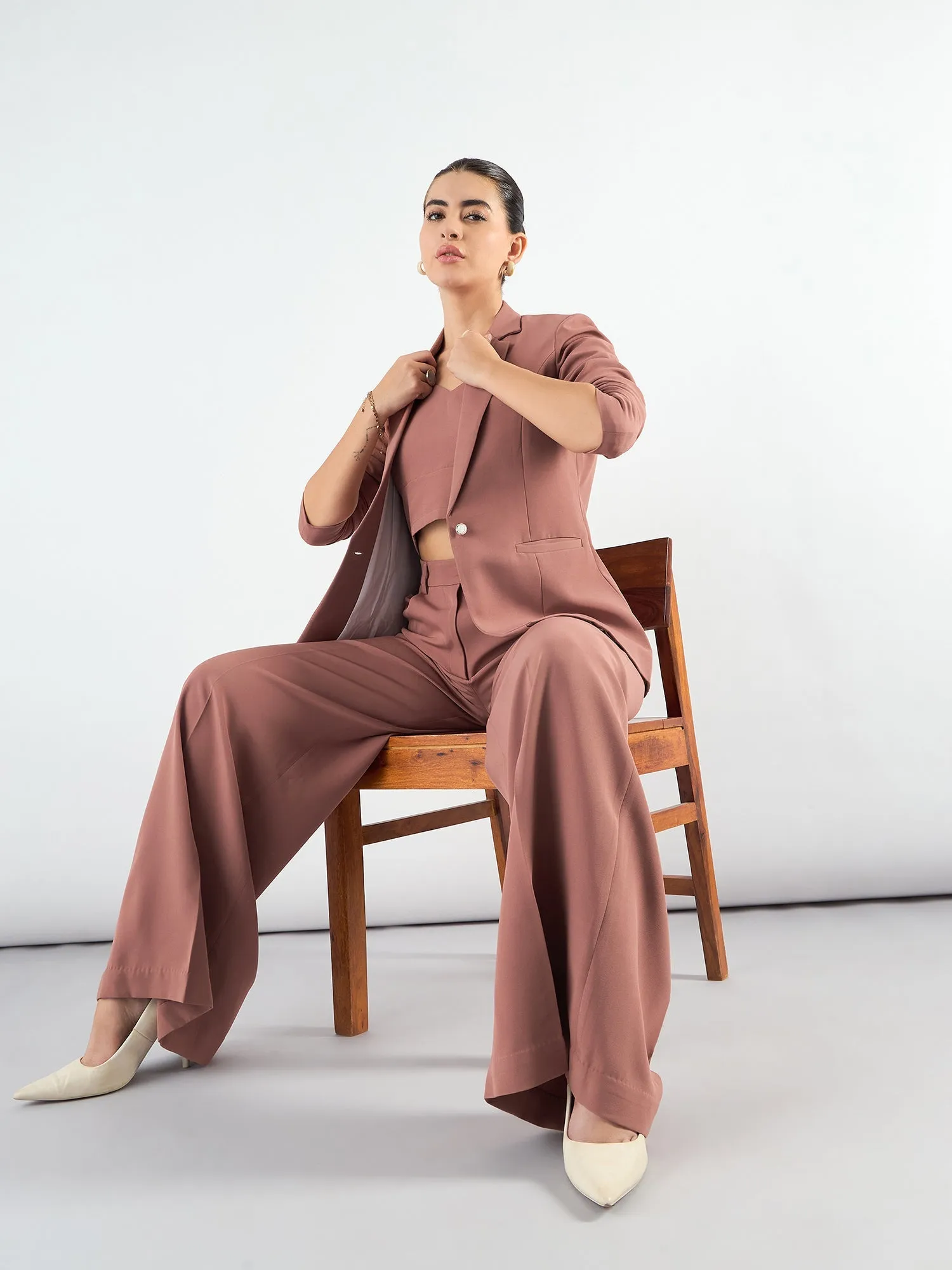 Dusty Peach Poly Viscose Classic 3-Piece Suit