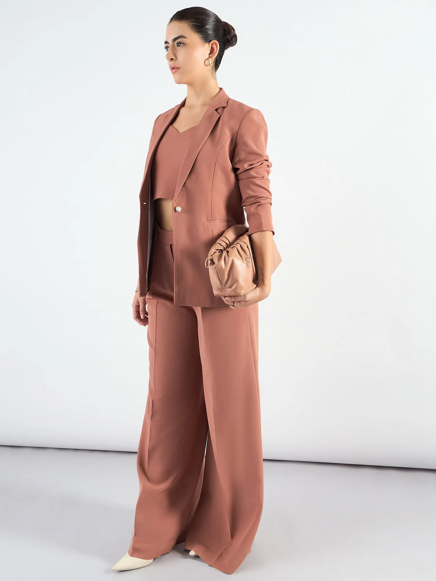 Dusty Peach Poly Viscose Classic 3-Piece Suit