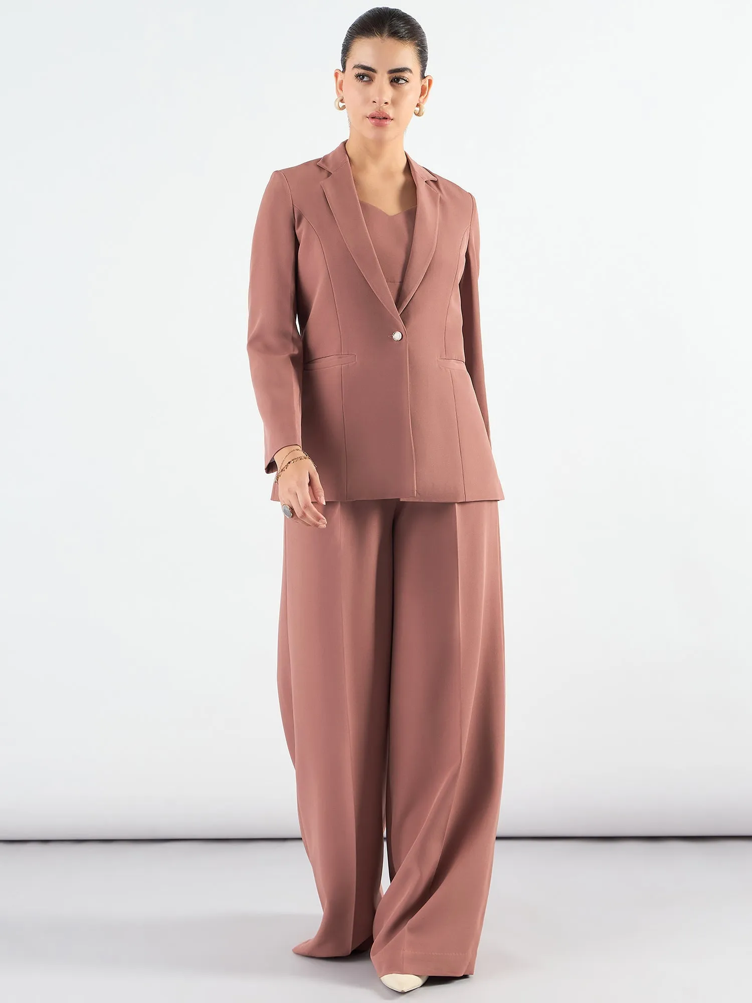 Dusty Peach Poly Viscose Classic 3-Piece Suit