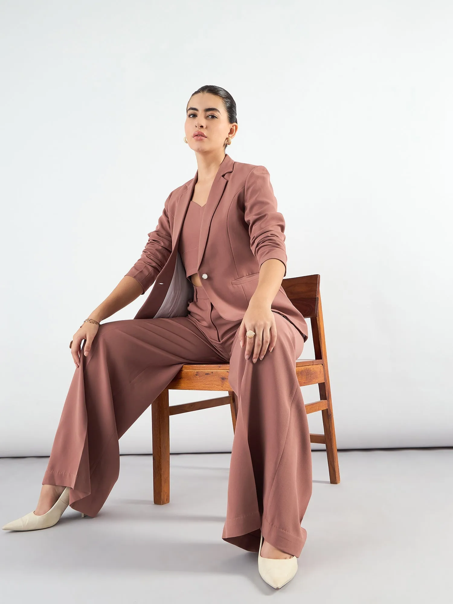 Dusty Peach Poly Viscose Classic 3-Piece Suit