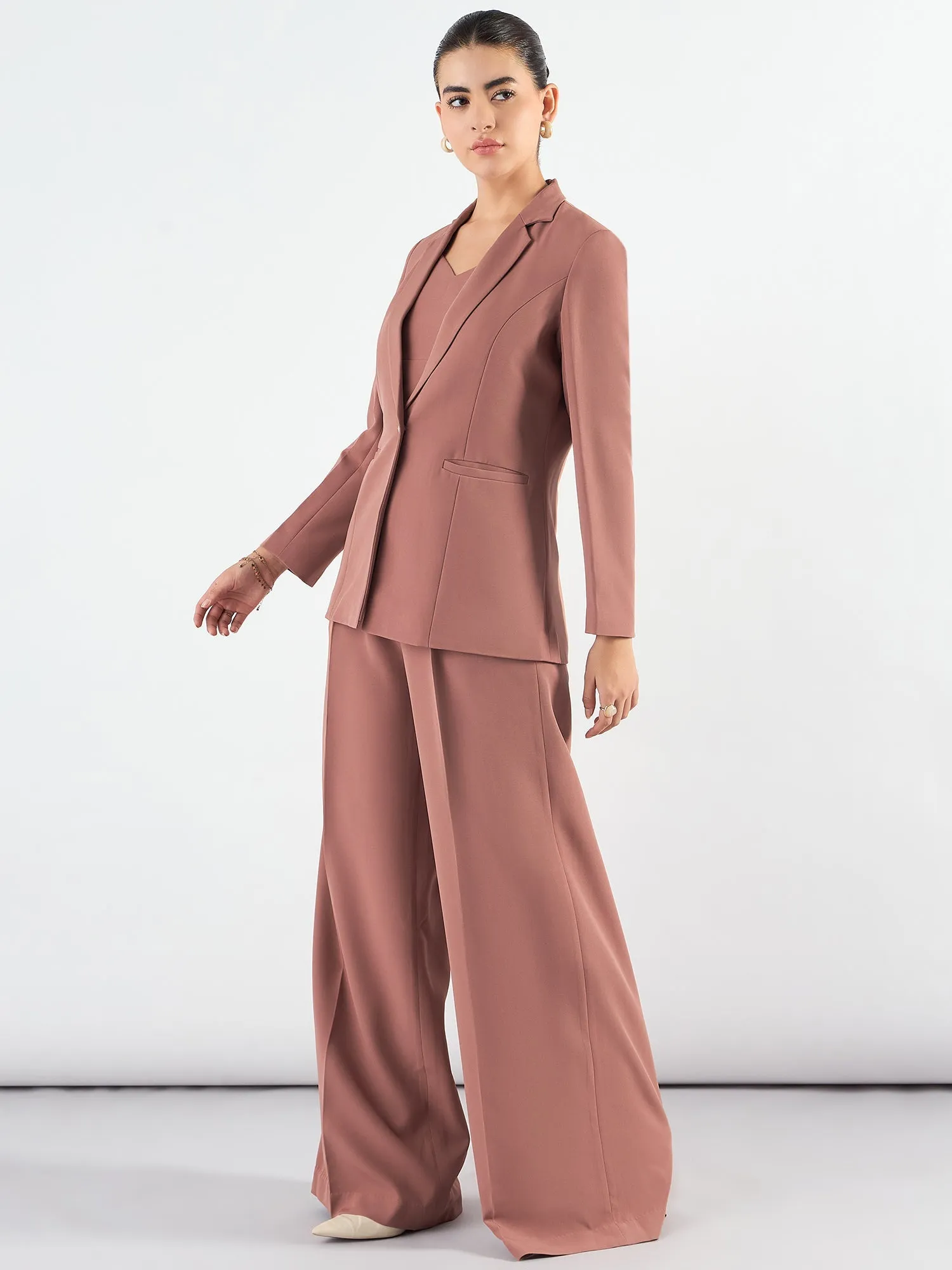 Dusty Peach Poly Viscose Classic 3-Piece Suit
